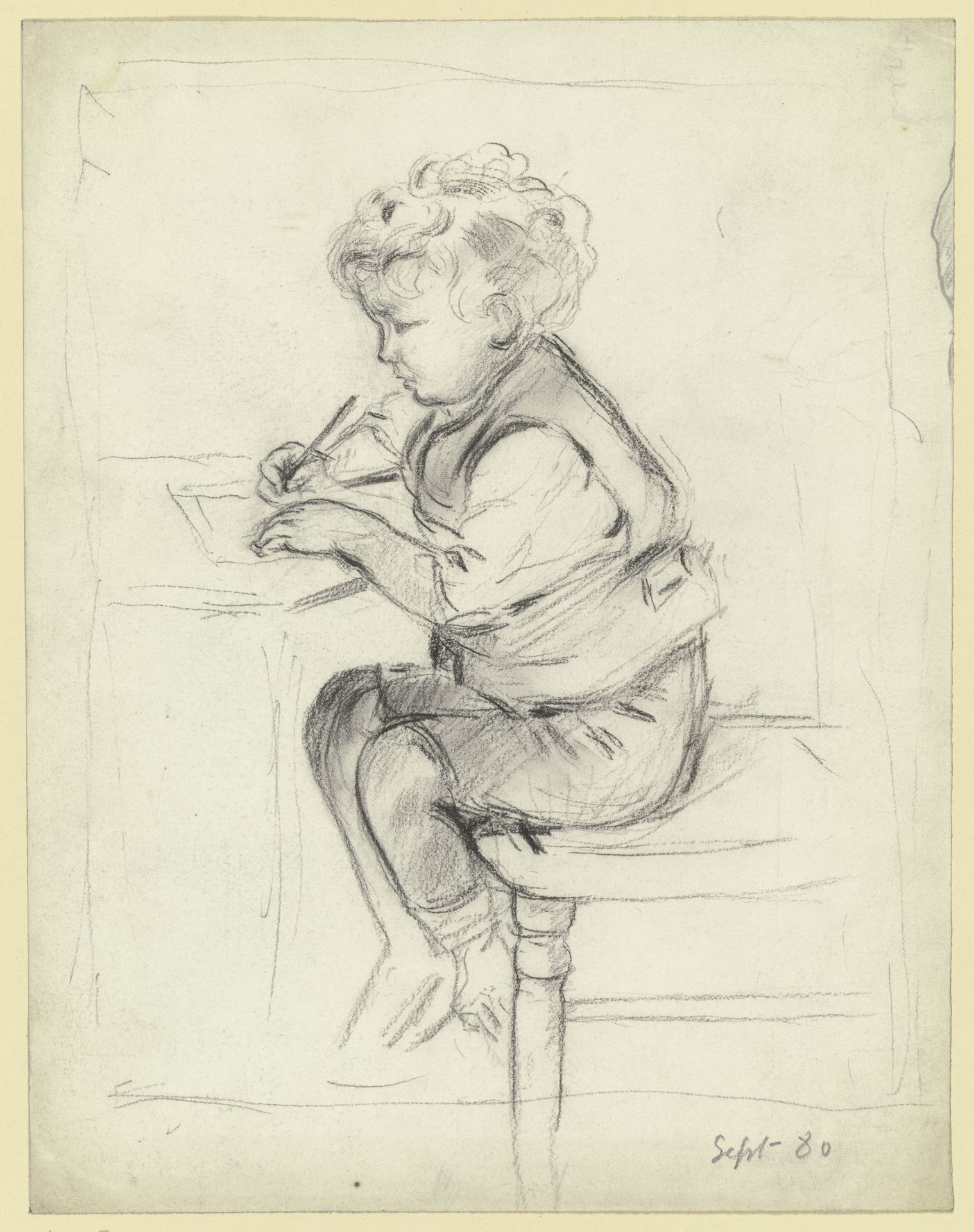Schreibender Knabe im Profil nach links by Otto Scholderer
