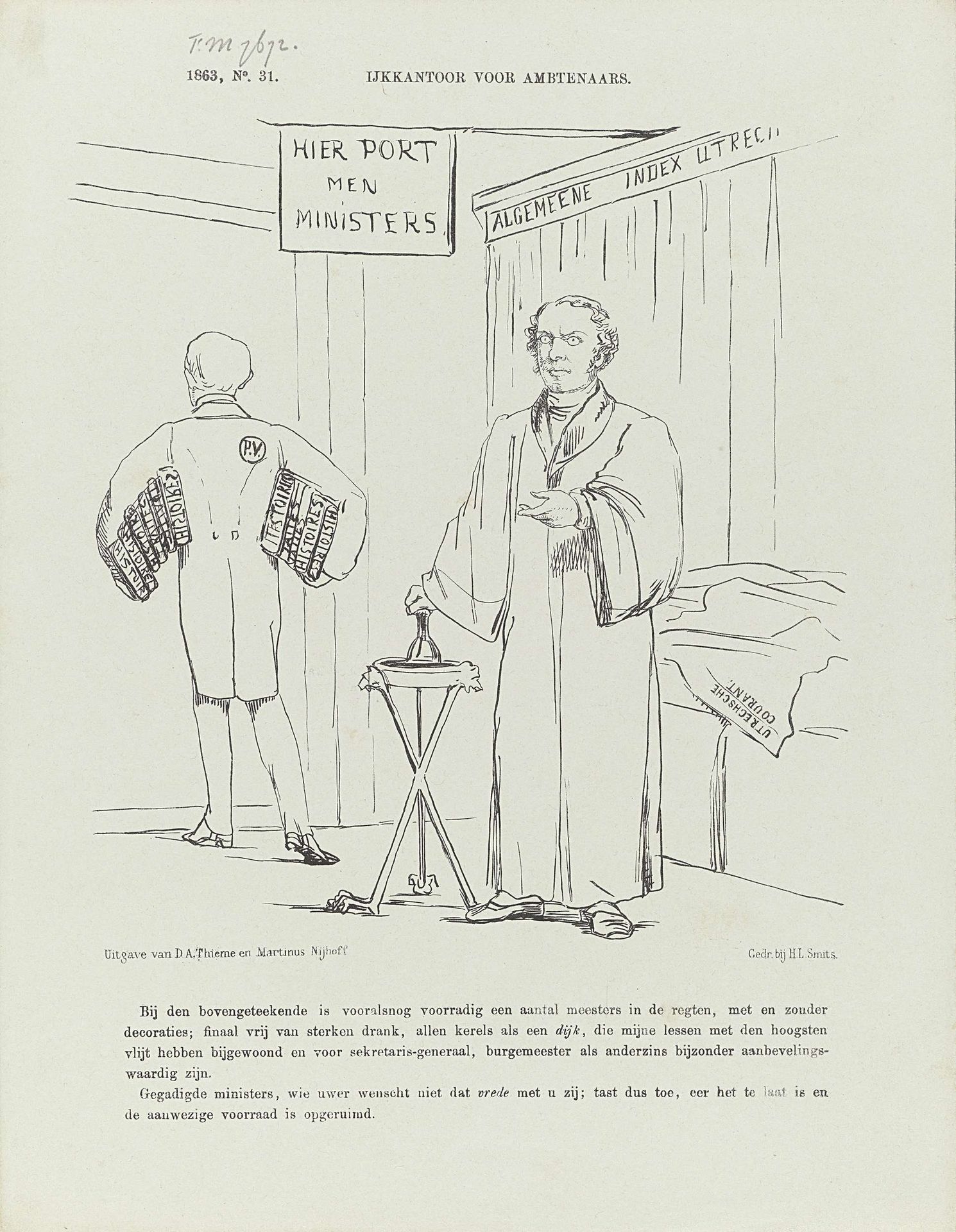Spotprent op Prof. Vreede, 1863 by Johan Michaël Schmidt Crans