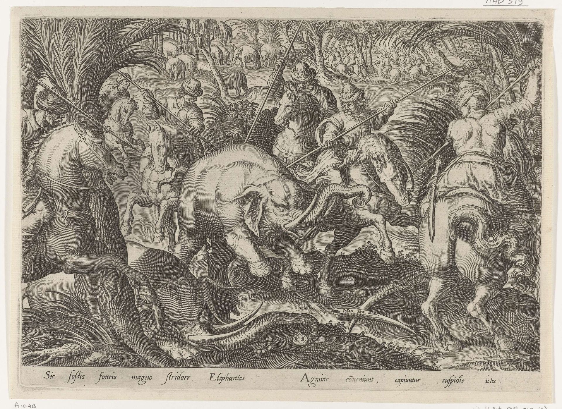 Jacht op olifanten by Philips Galle