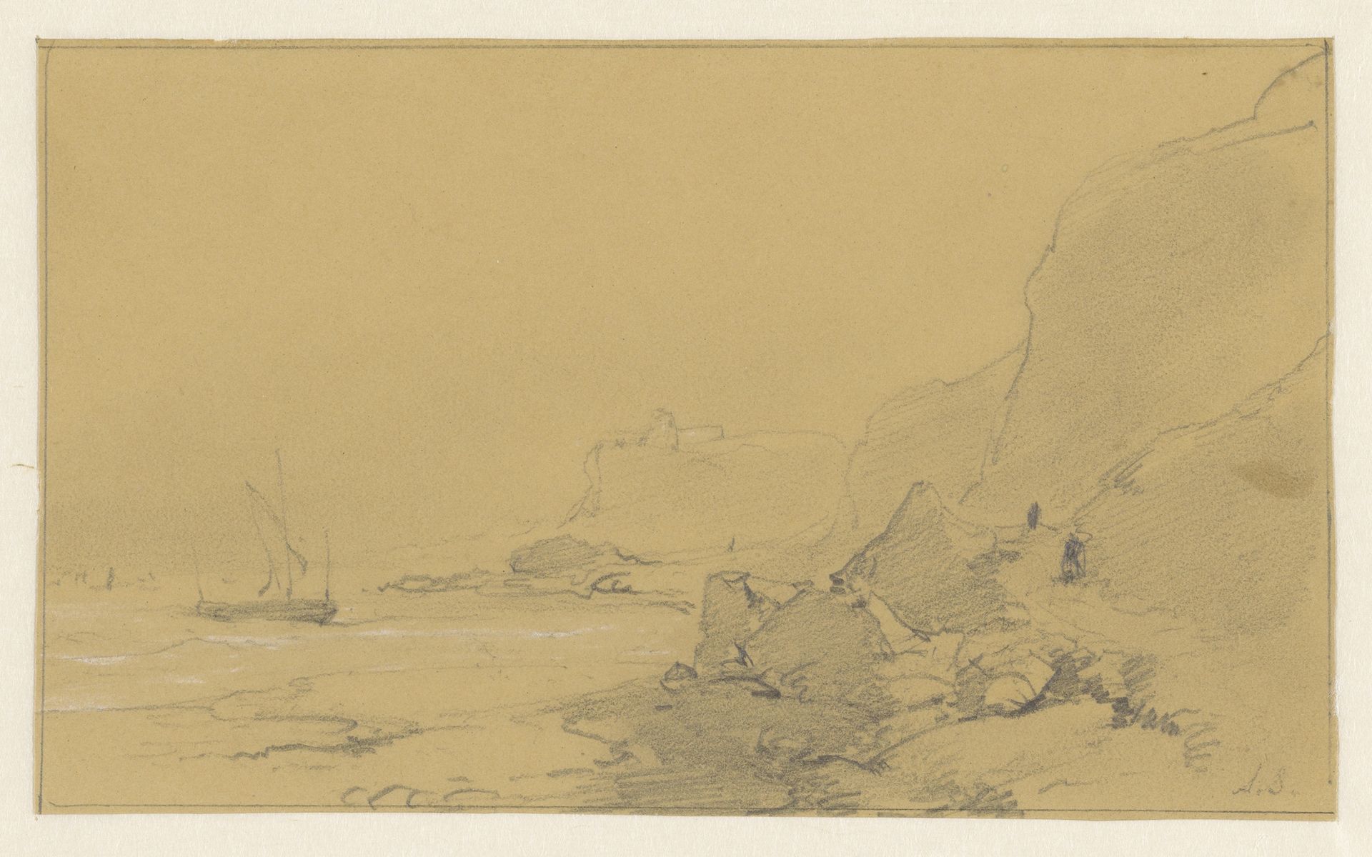 Rotsachtige zeekust by Andreas Schelfhout
