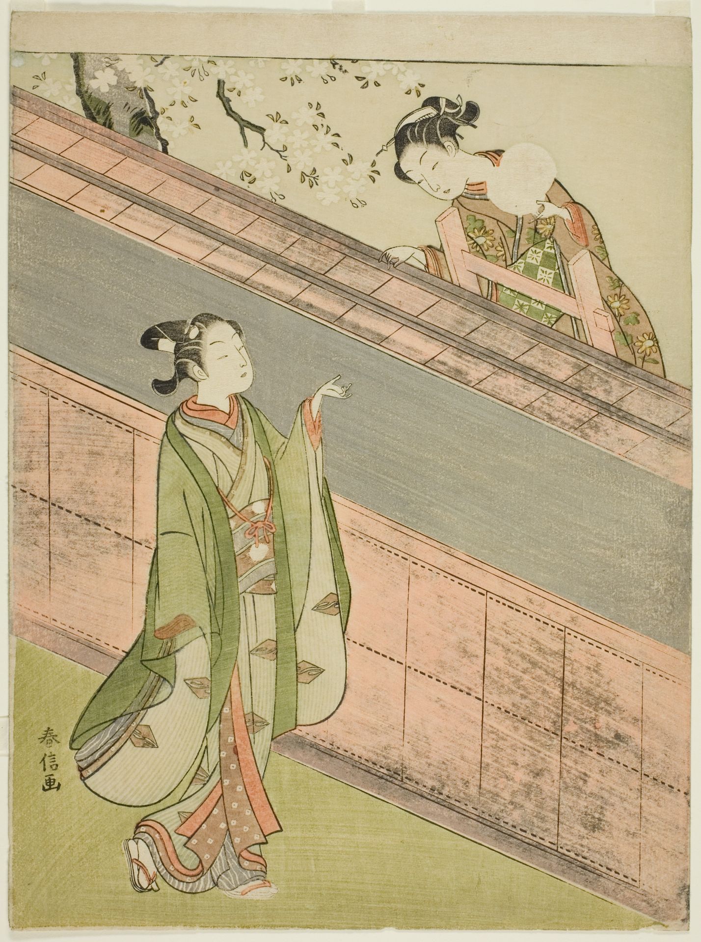A Young Woman Returning a Ball to a Young Man by Suzuki Harunobu 鈴木春信