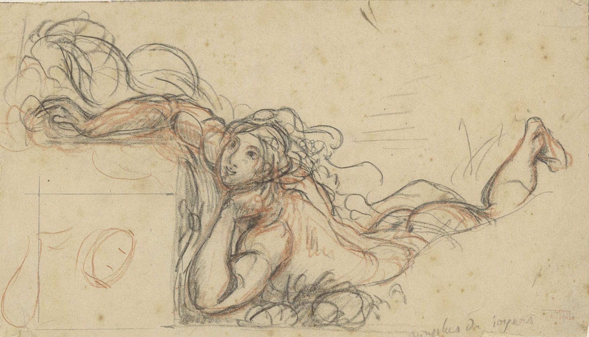 Ornamentaal ontwerp met liggende naakte vrouwenfiguur by Louis-Antoine-Léon Riesener