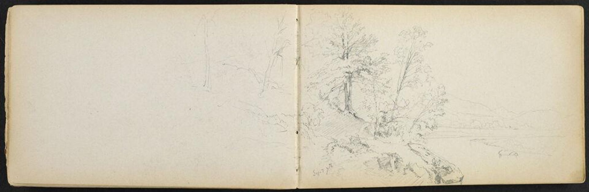 Partial Landscape with River; verso: blank page by Benjamin Champney