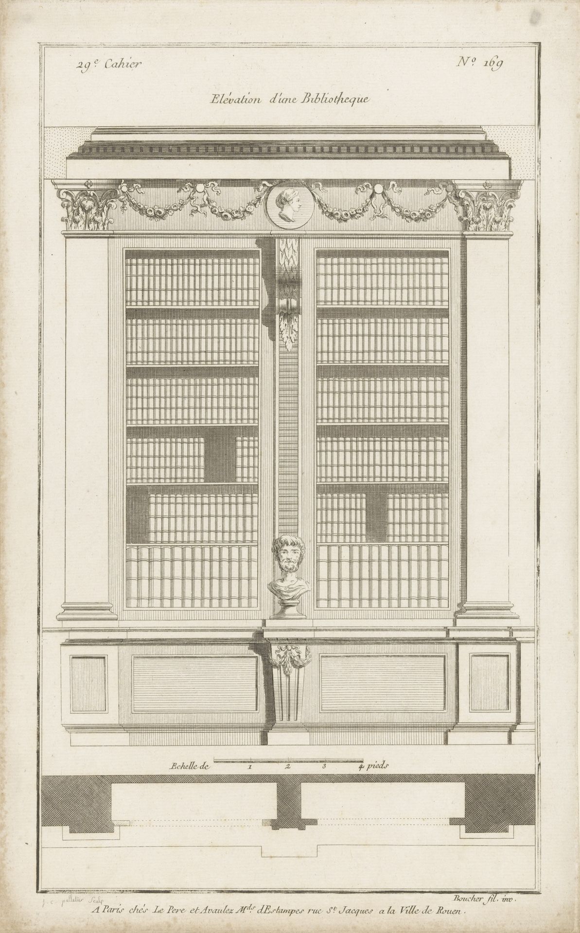 Boekenkast met buste by Jean Pelletier