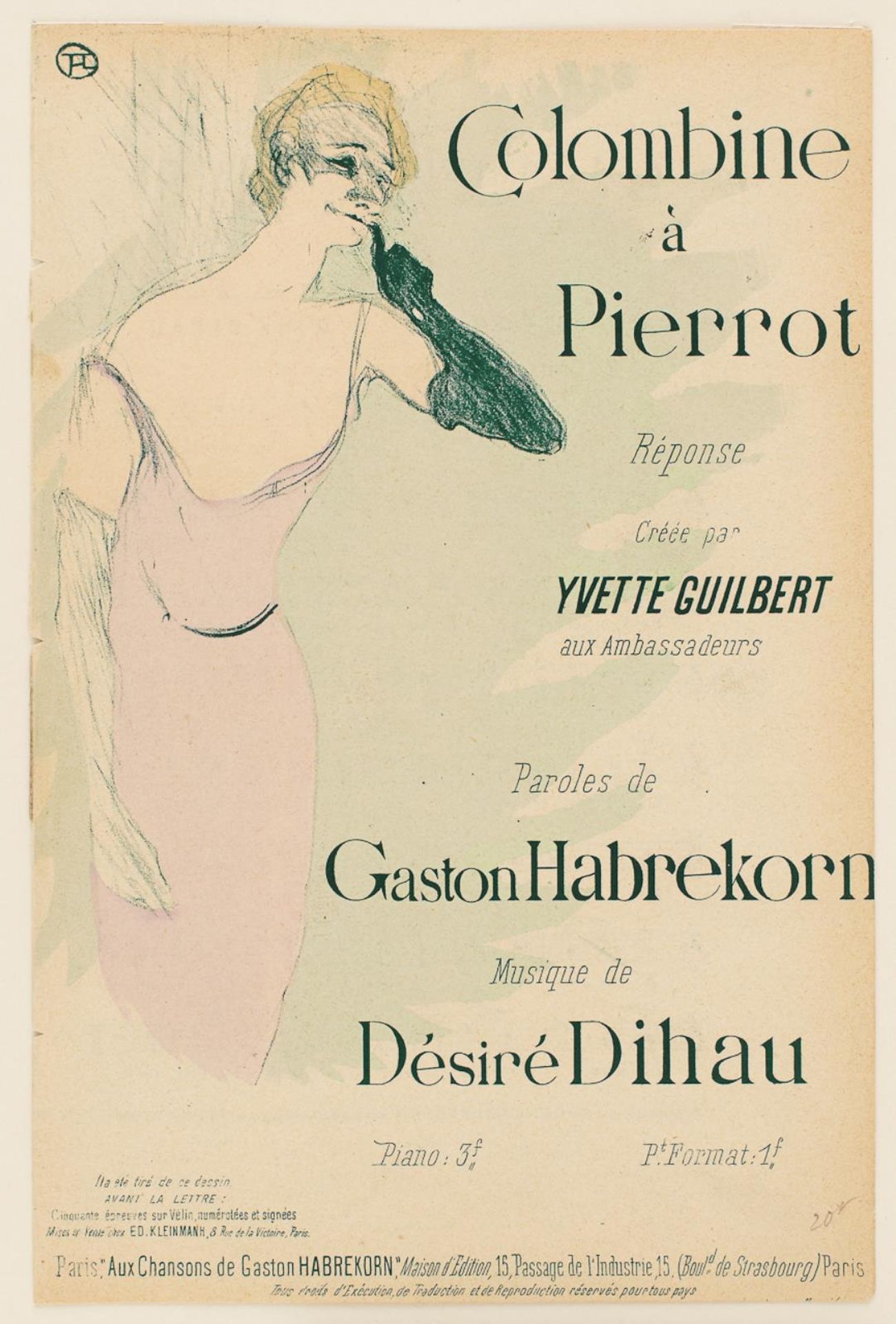 Yvette Guilbert, dans Colombine à Pierrot by Henri de Toulouse-Lautrec