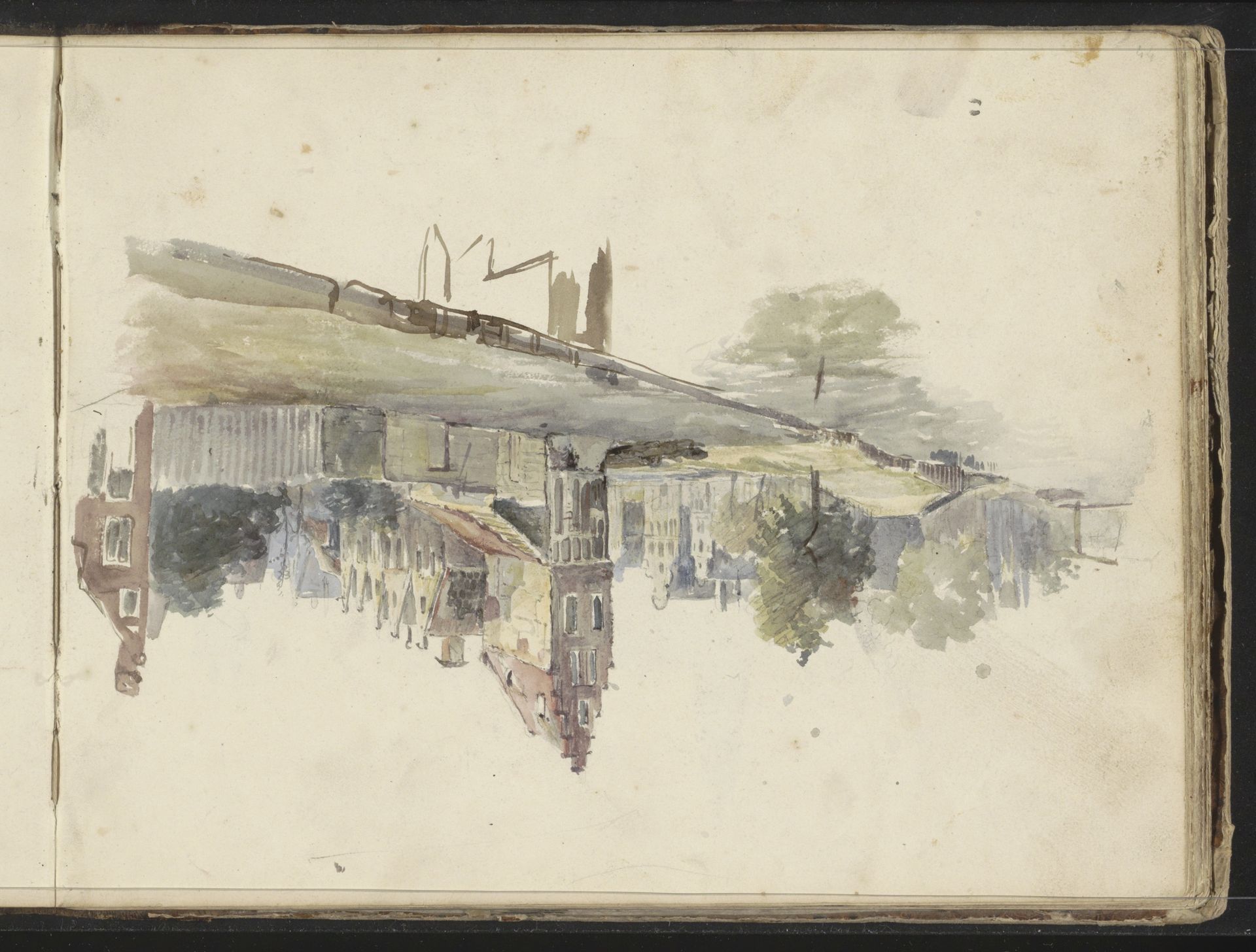 Huizen aan een kade by Willem (II) Troost