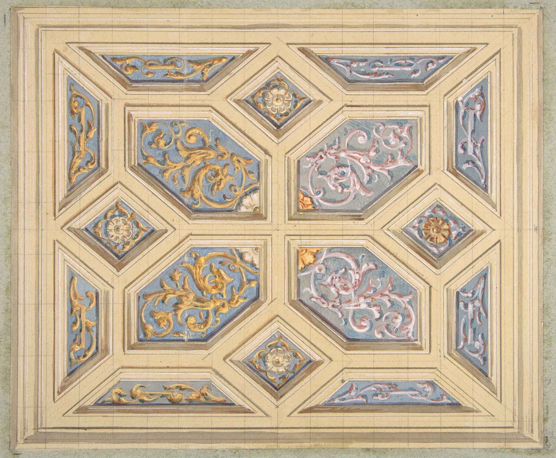 Design for a coffered ceiling decorated with rinceaux by Jules-Edmond-Charles Lachaise