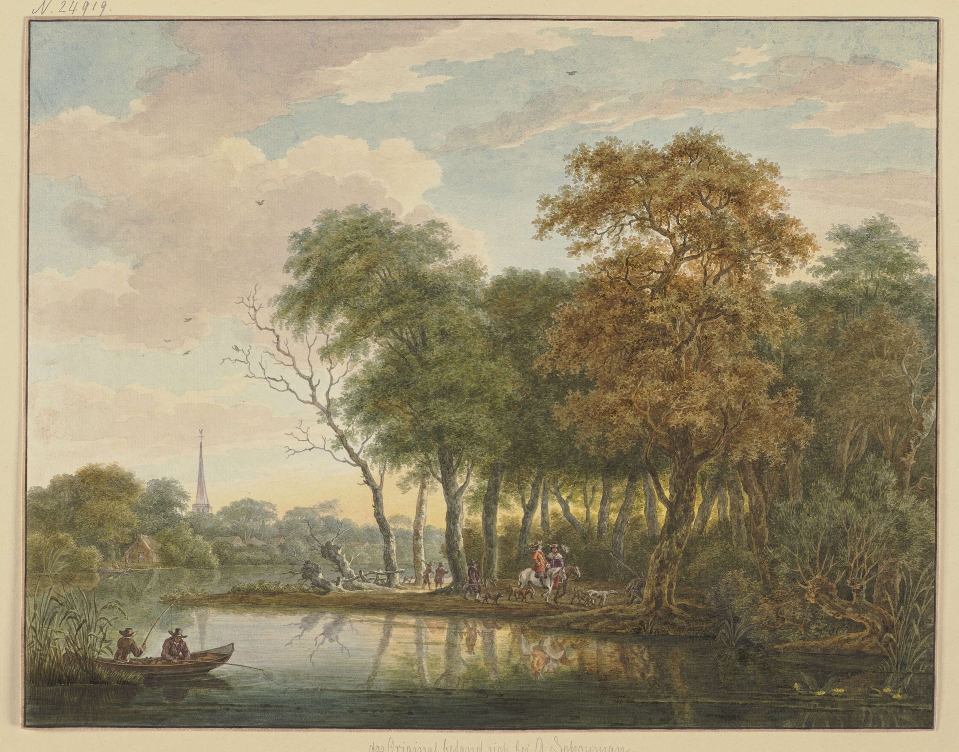 Flusslandschaft mit zwei Reitern by Aert Schouman