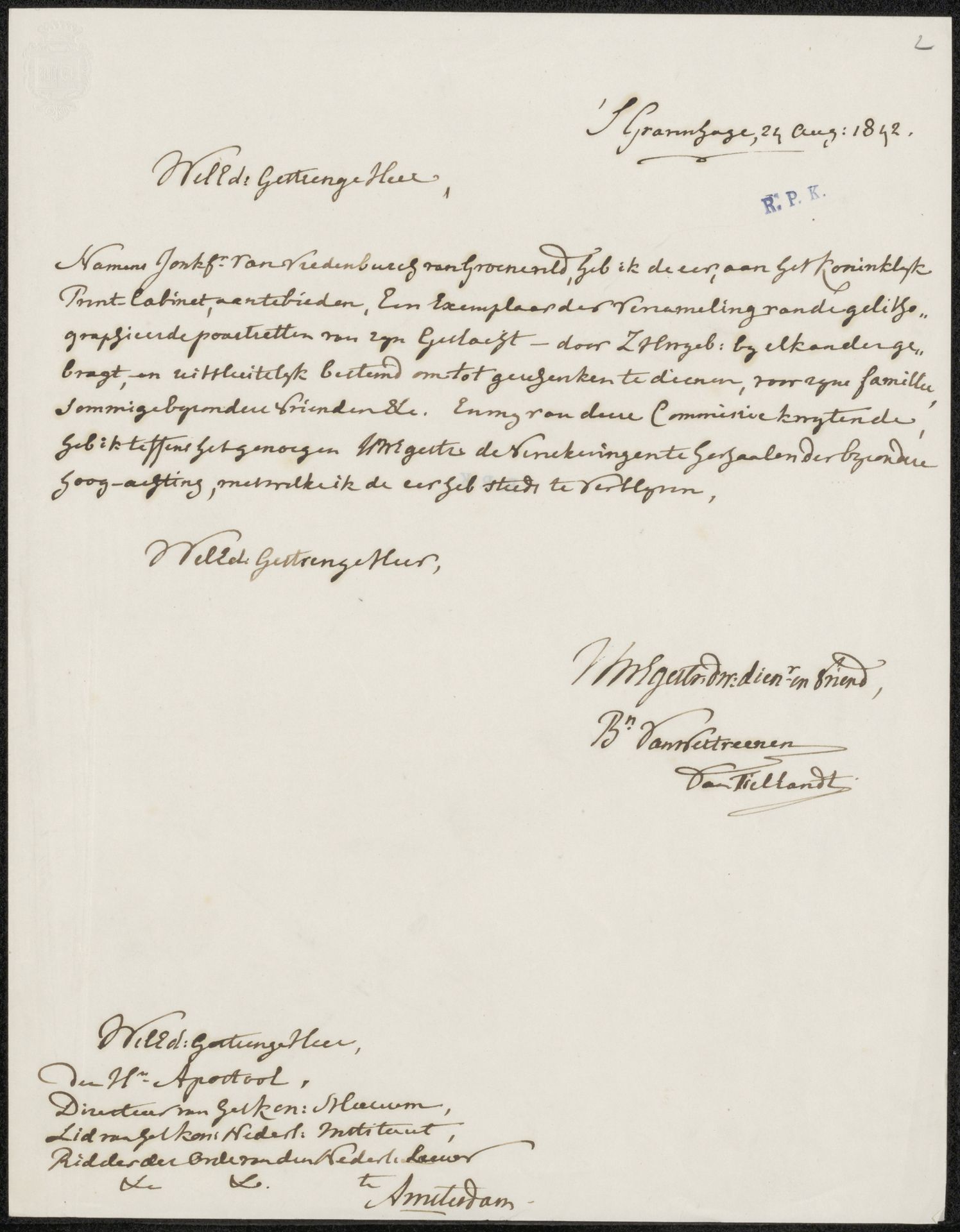Brief aan Cornelis Apostool by Willem Hendrik baron van Westreenen van Tiellandt