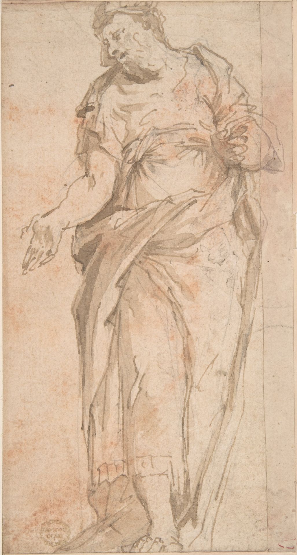 Draped Male Figure Gesturing by Anonymous