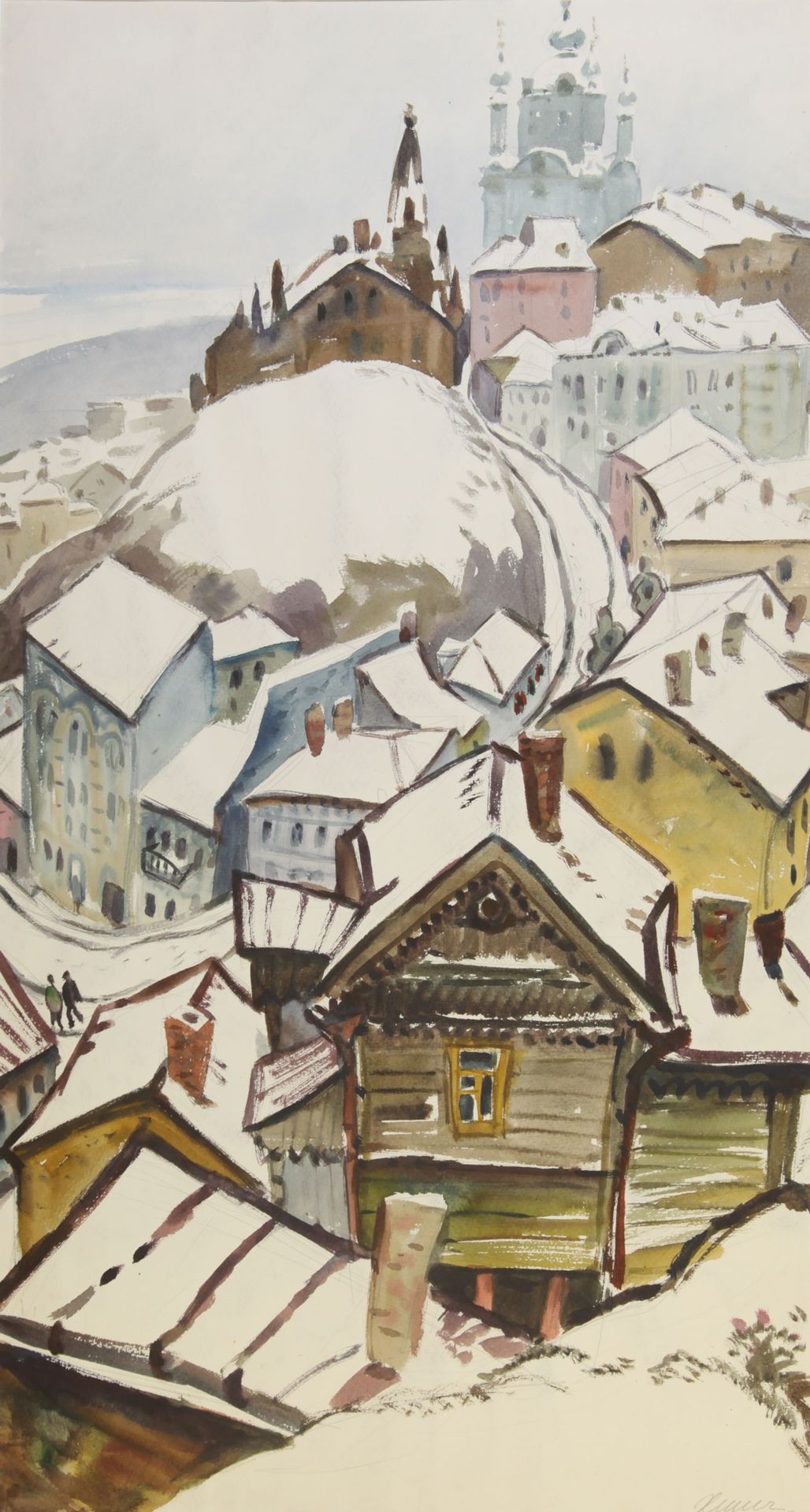Kyiv in winter (triptych, right part: "View from Starokyivska mountain") by Yuriy Khymych