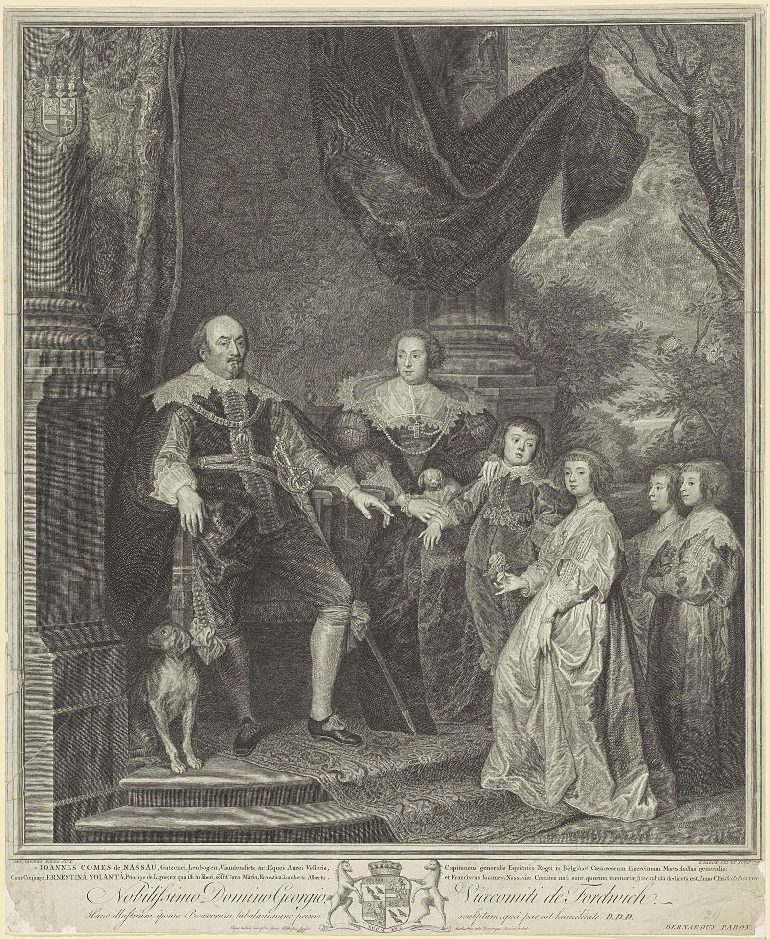 Familieportret van Johan VIII, graaf van Nassau-Siegen, Ernestine Yolande de Ligne en hun kinderen by Bernard Baron