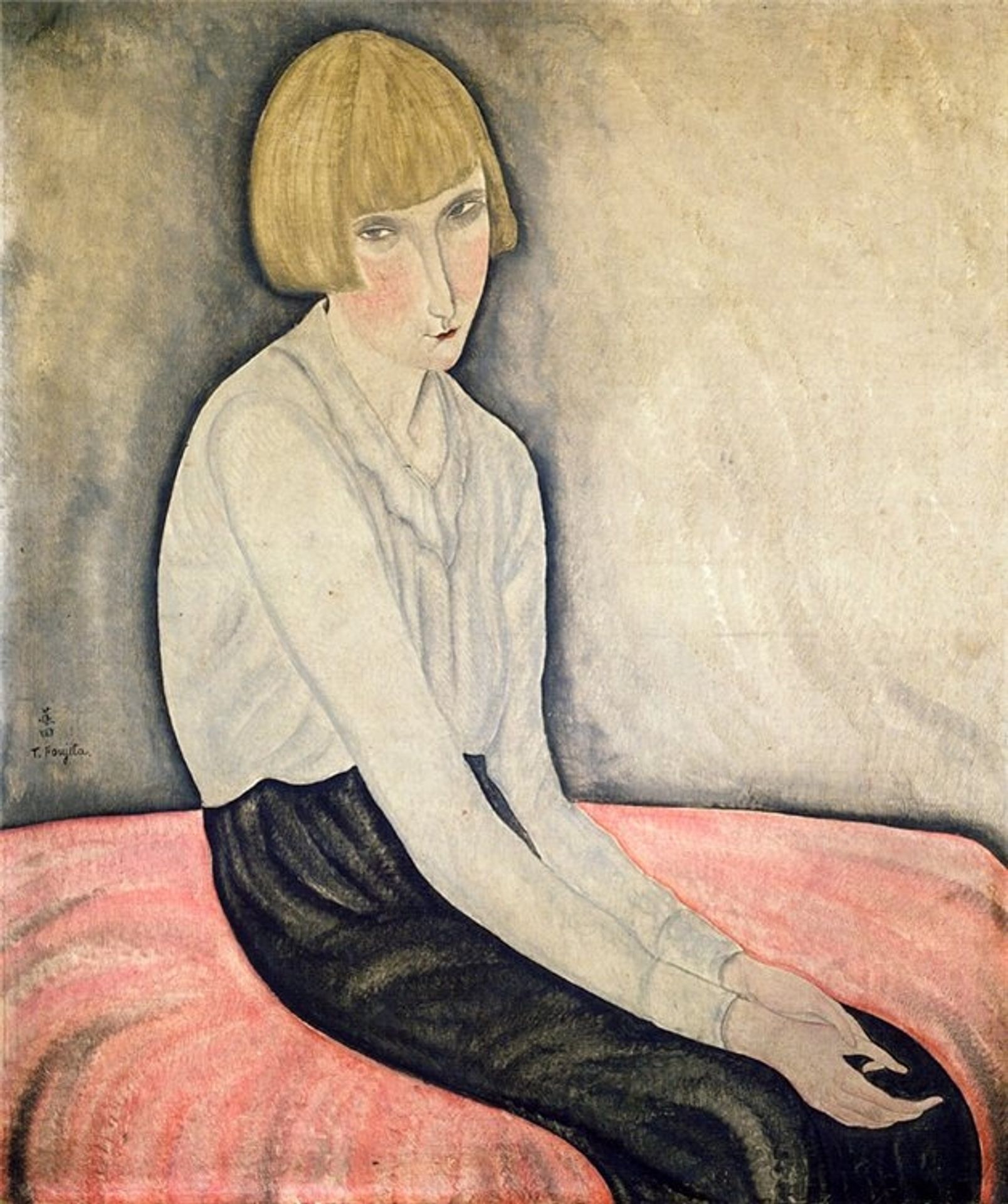 Young Woman on a Pink Canape by Tsuguharu Foujita