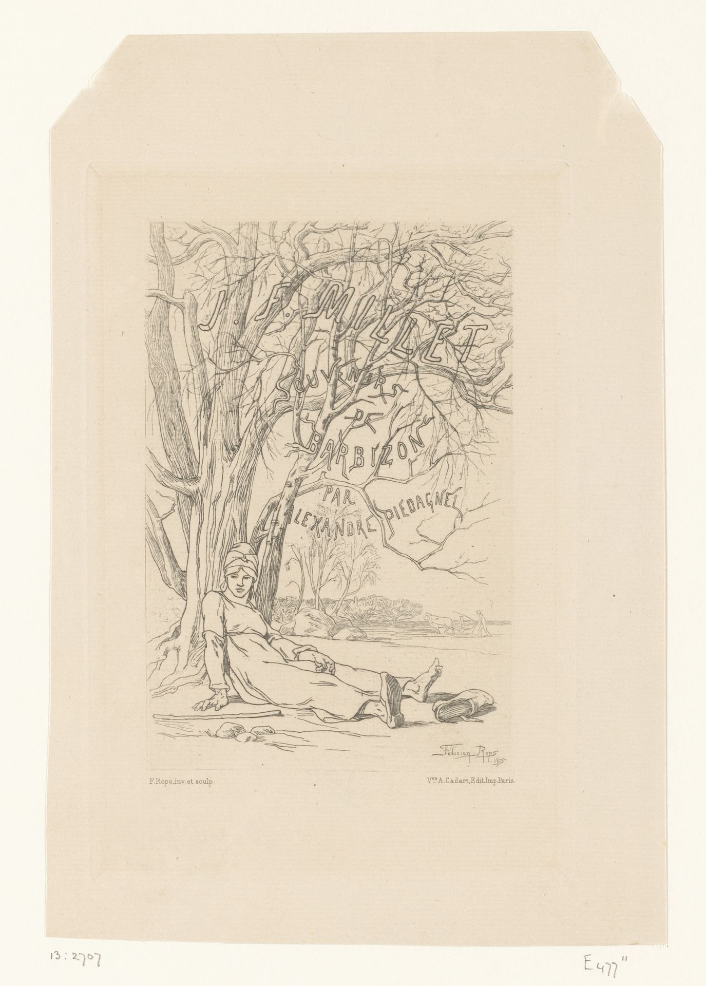 Vrouw op klompen ligt onder een boom te rusten by Felicien Rops