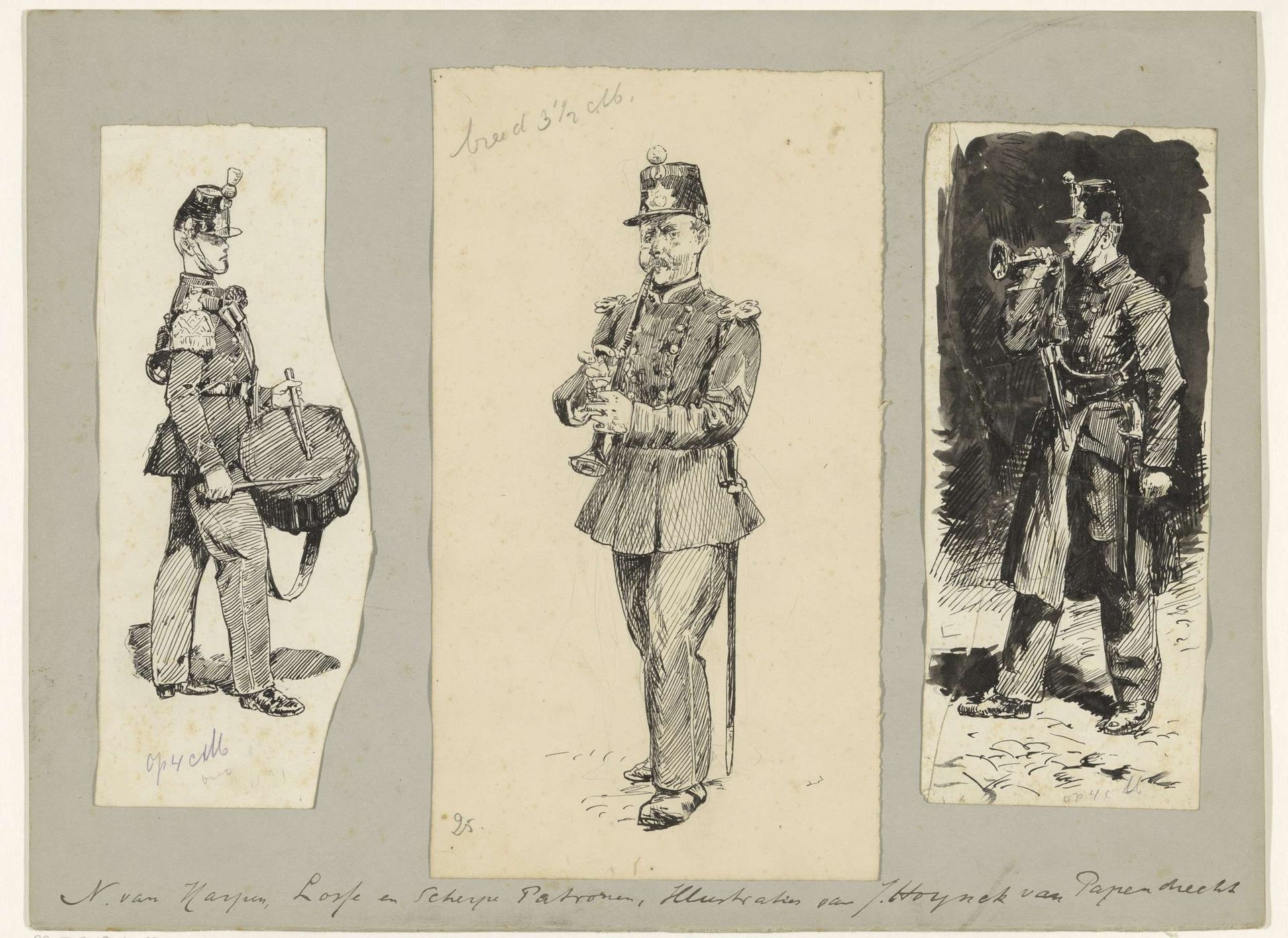 Militairen met een trommel en blaasinstrumenten by Jan Hoynck van Papendrecht
