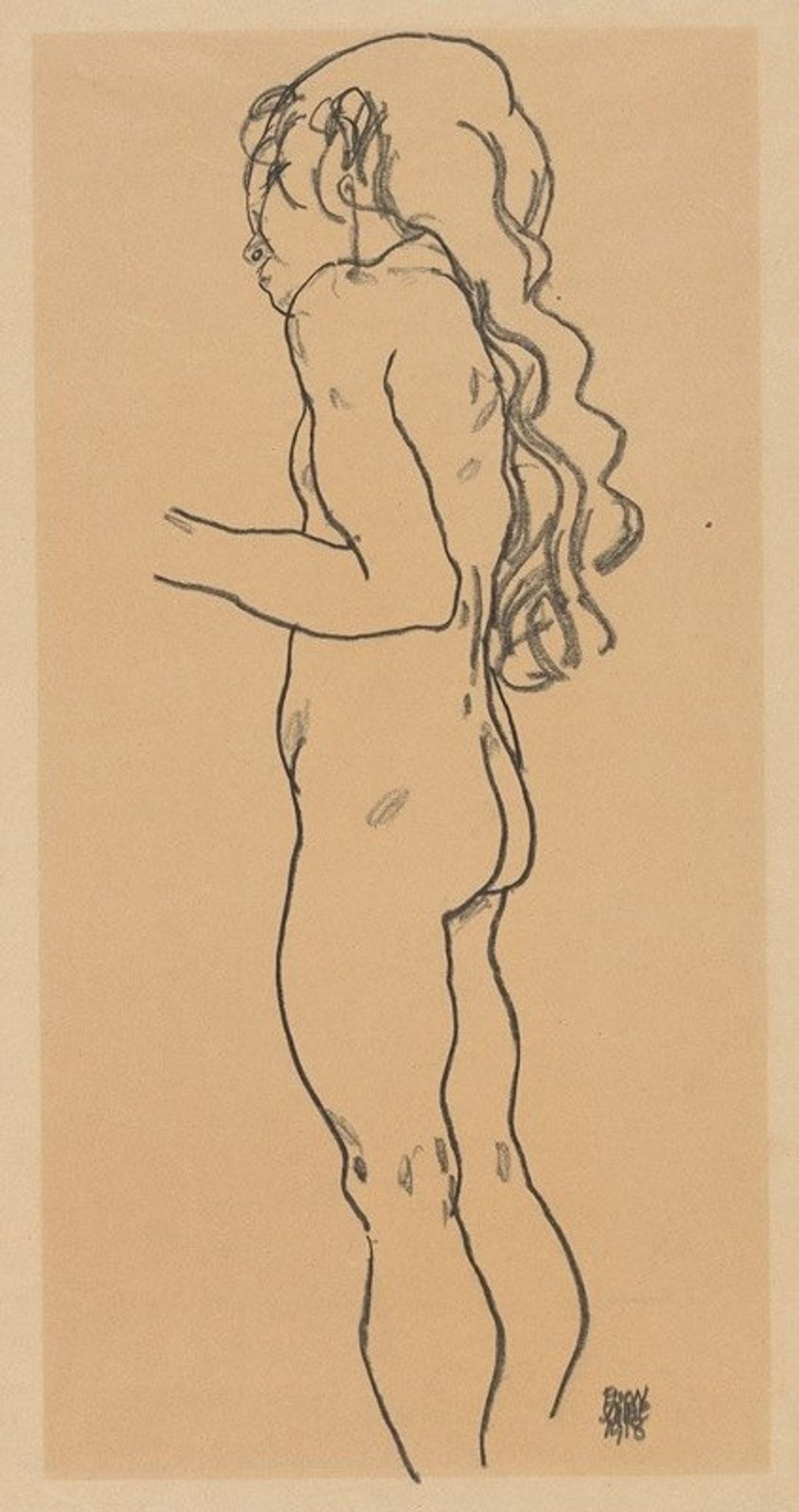 Standing Nude Girl, Facing Left by Egon Schiele