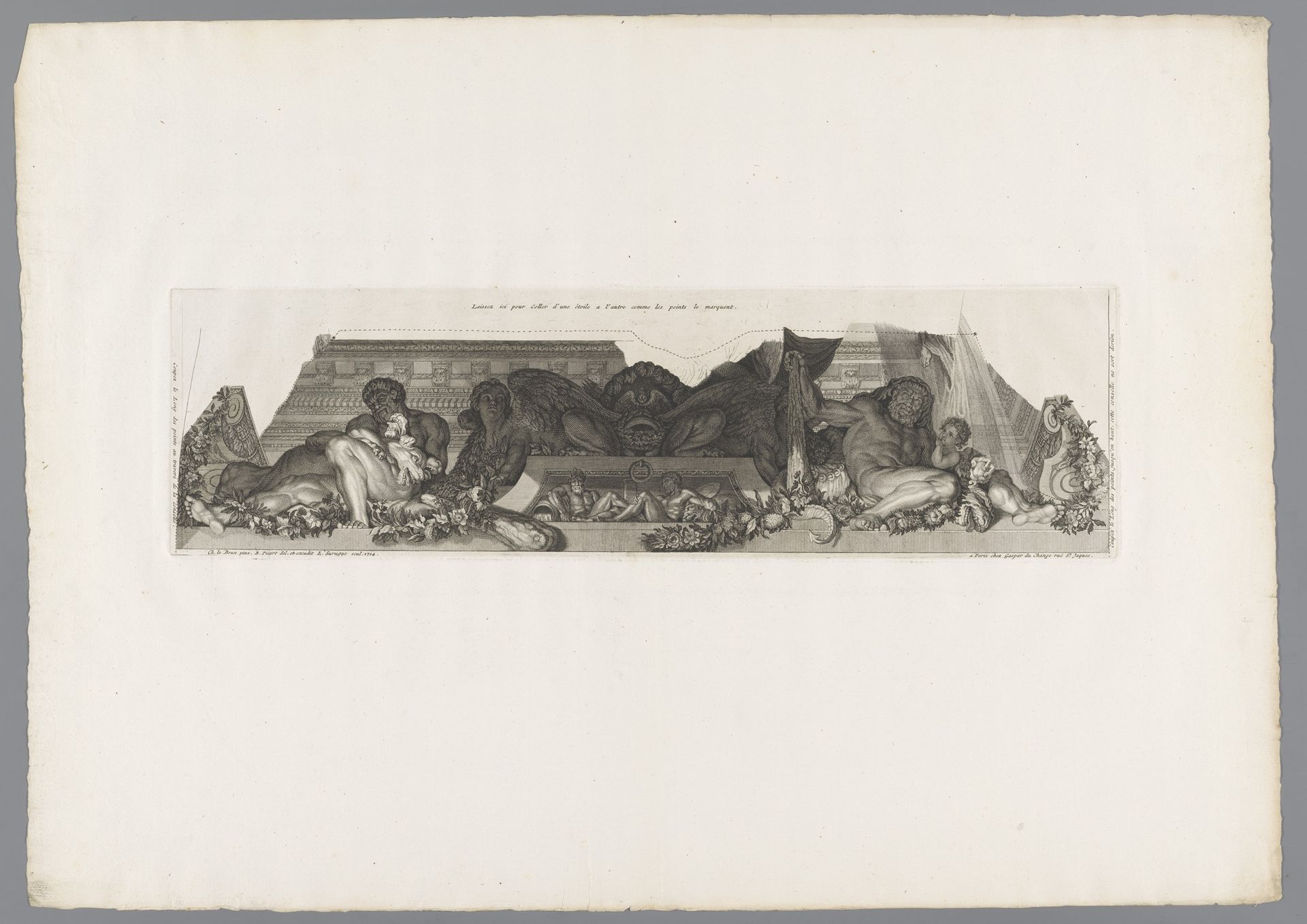 Reliëf geflankeerd door Hercules met Cerberus en Hercules met een appel van de Hesperiden by Louis Surugue