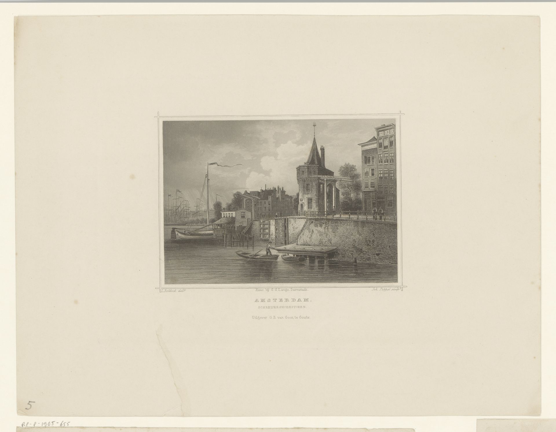 Gezicht op de Schreierstoren in Amsterdam by Johann Gabriel Friedrich Poppel