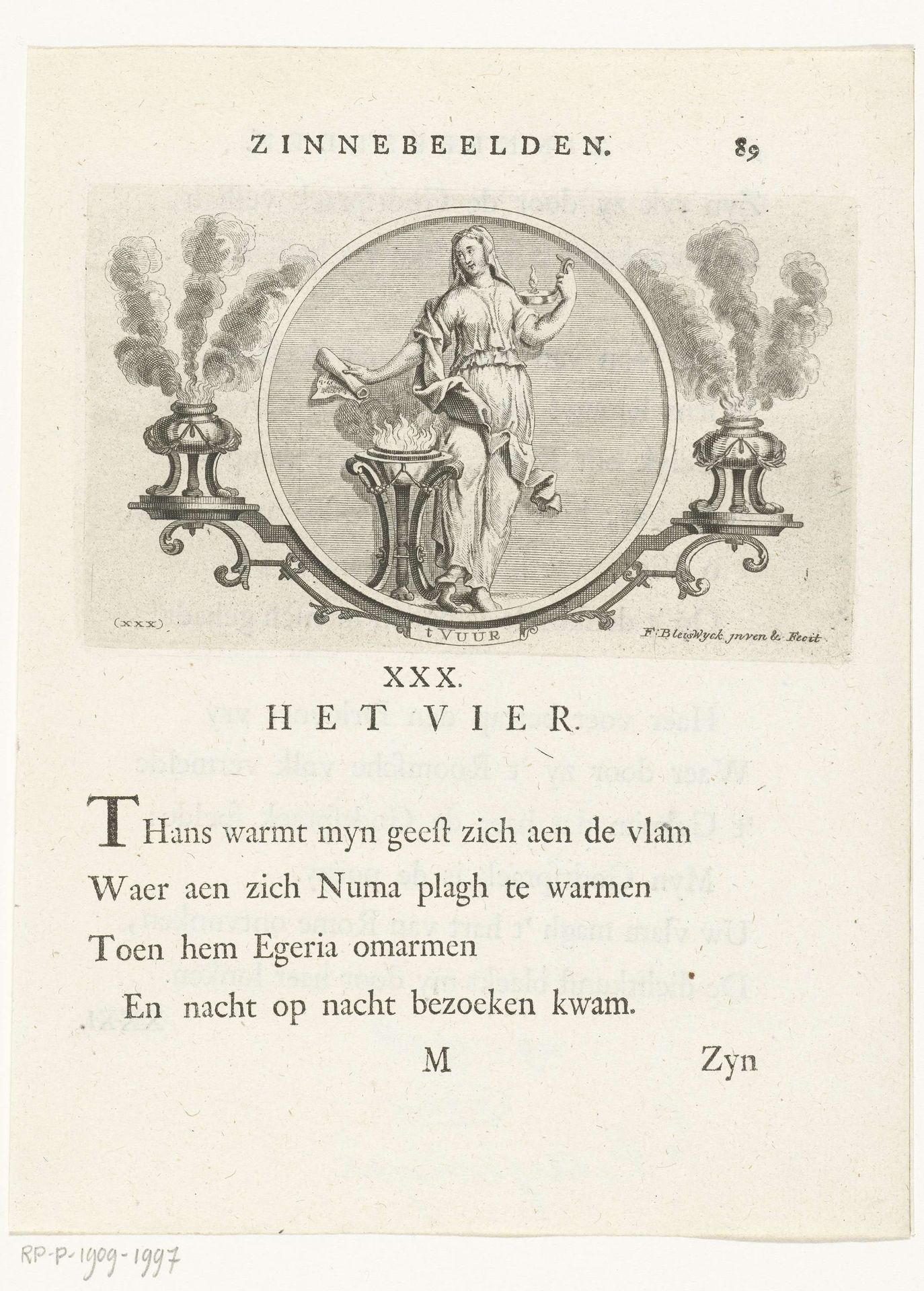 Embleem met allegorie op vuur by François van Bleyswijck