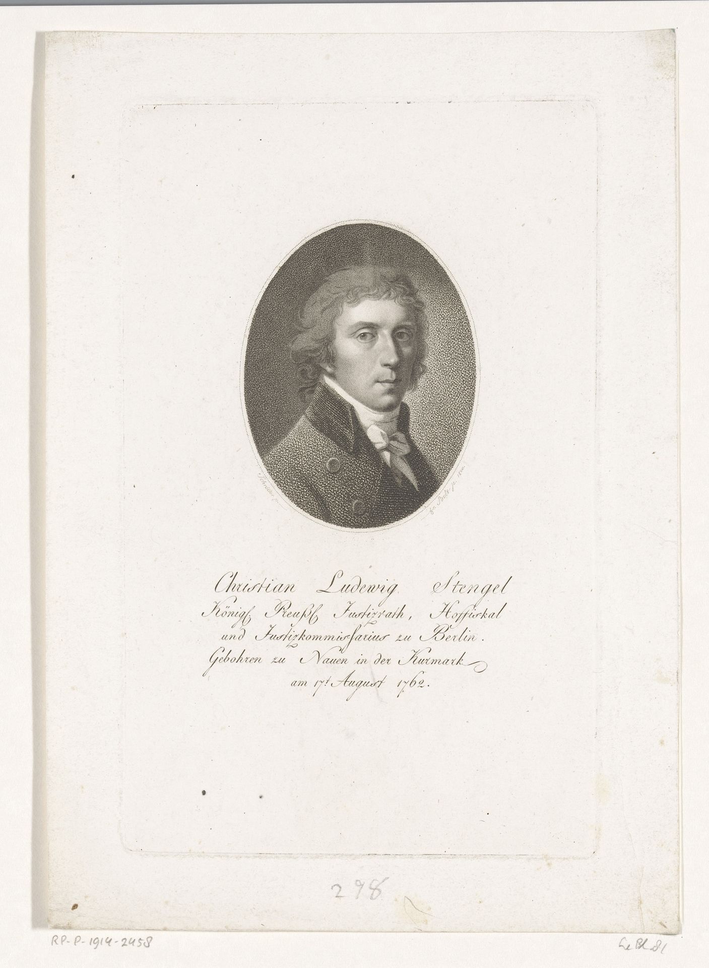 Portret van Christian Ludwig Stengel by Johann Friedrich Bolt