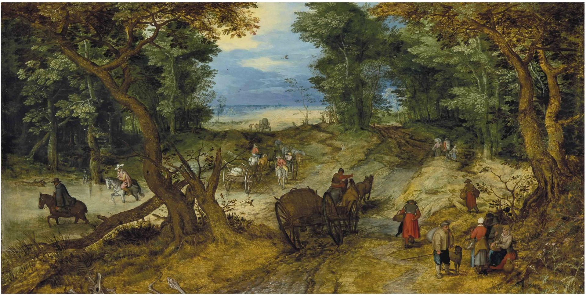 A wooded landscape with travelers on a path by Jan Brueghel the Elder