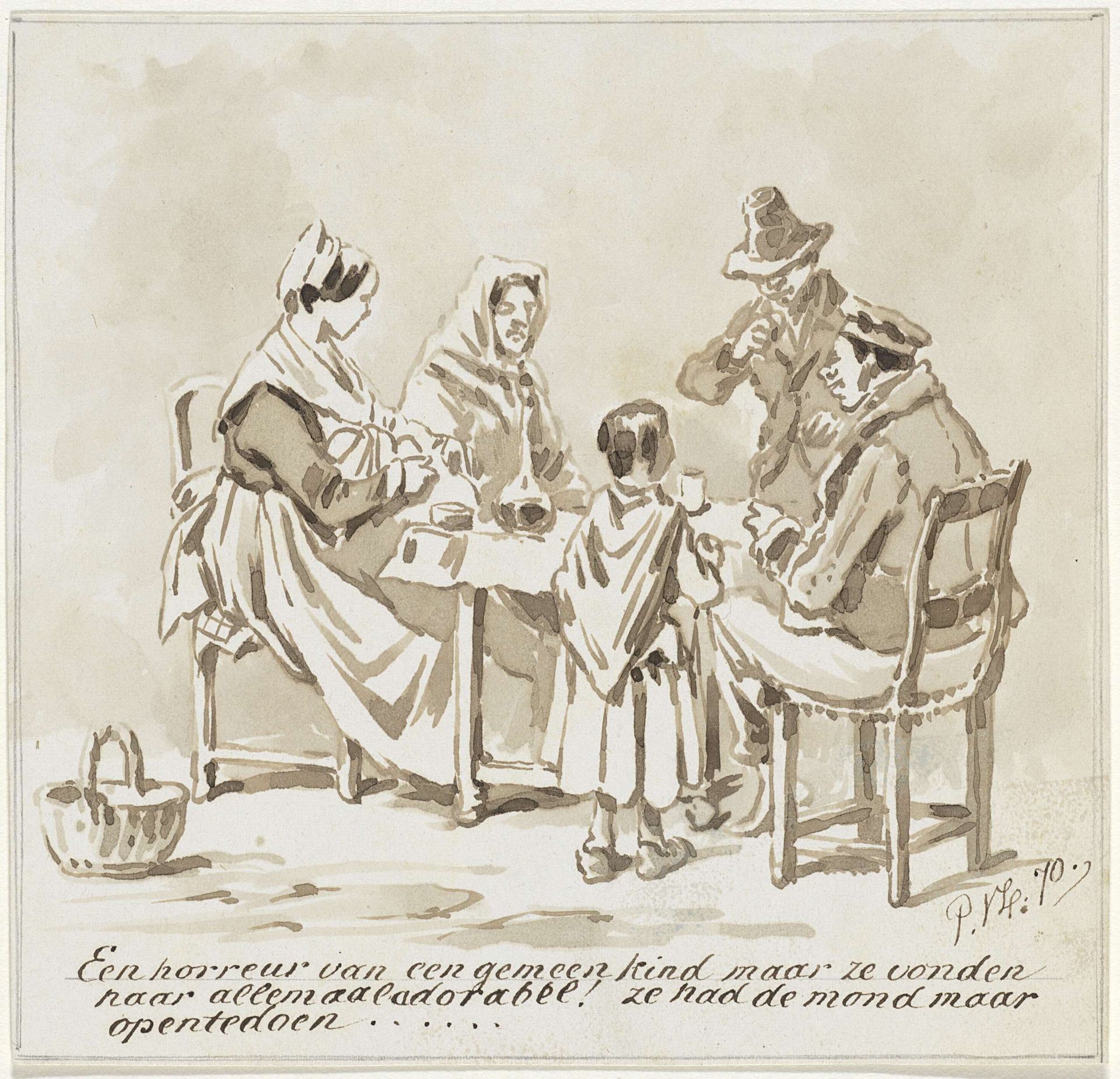 Groep mensen rond tafel by Pieter van Loon