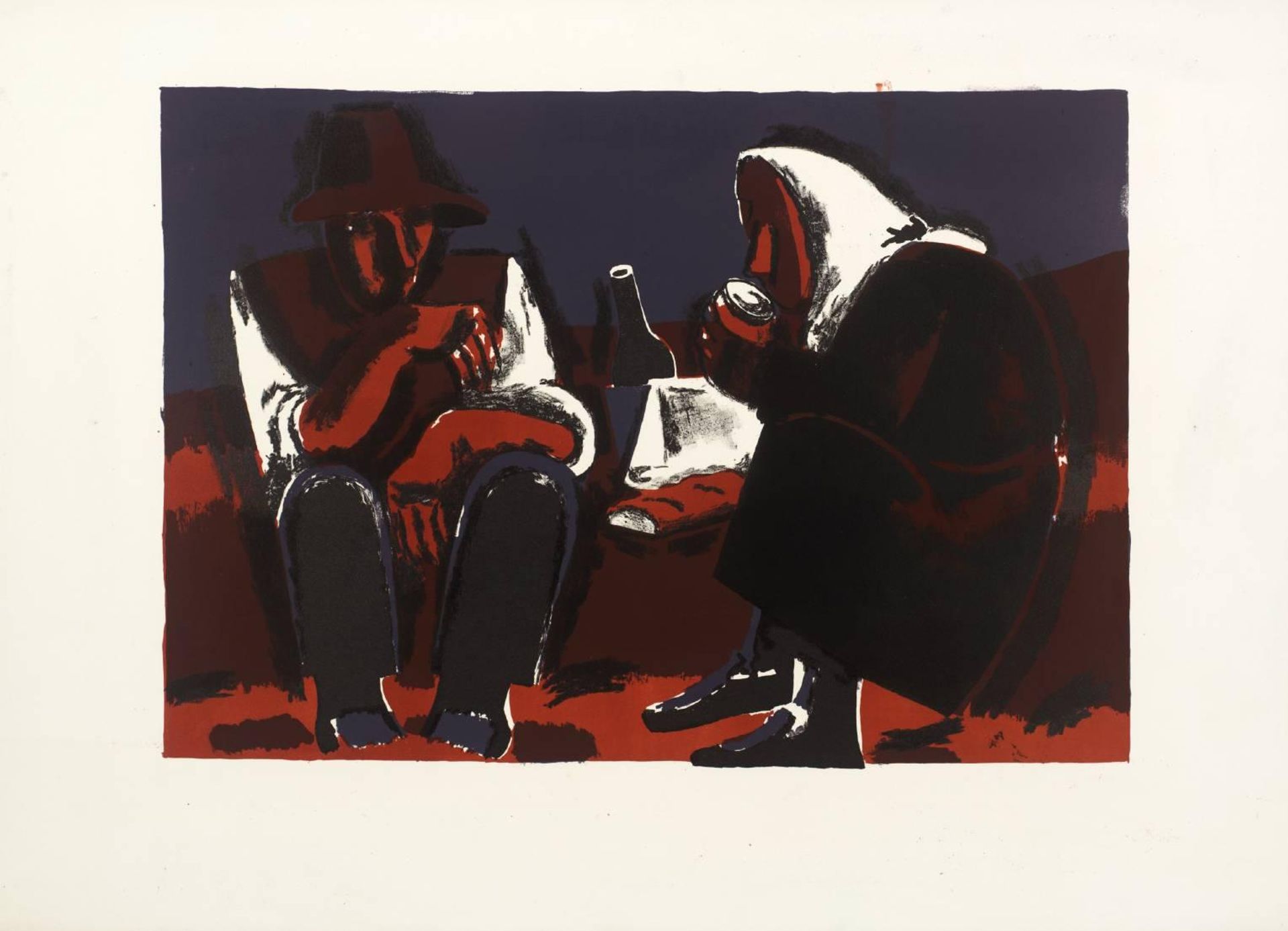 Two Seated Peasants by Josef Herman