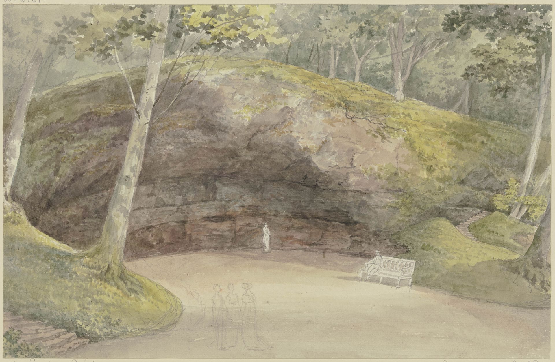 Flußtal mit felsigem Ufer, im Hintergrund Gebirge by Georg Melchior Kraus