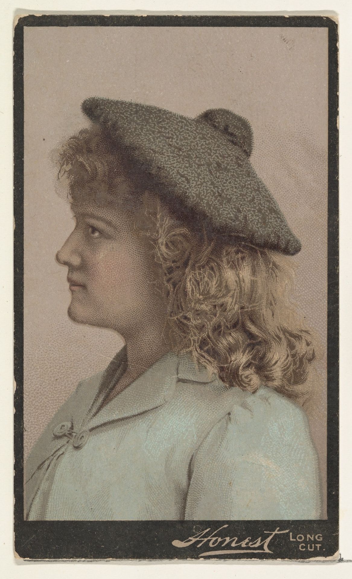 Actress wearing unstructured cloth cap, from Stars of the Stage, Third Series (N131) issued by Duke Sons & Co. to promote Honest Long Cut Tobacco by W. Duke, Sons & Co.