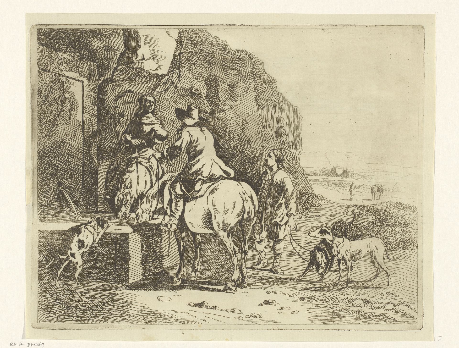 Ruiters bij drinkplaats by Anthonie van den Bos