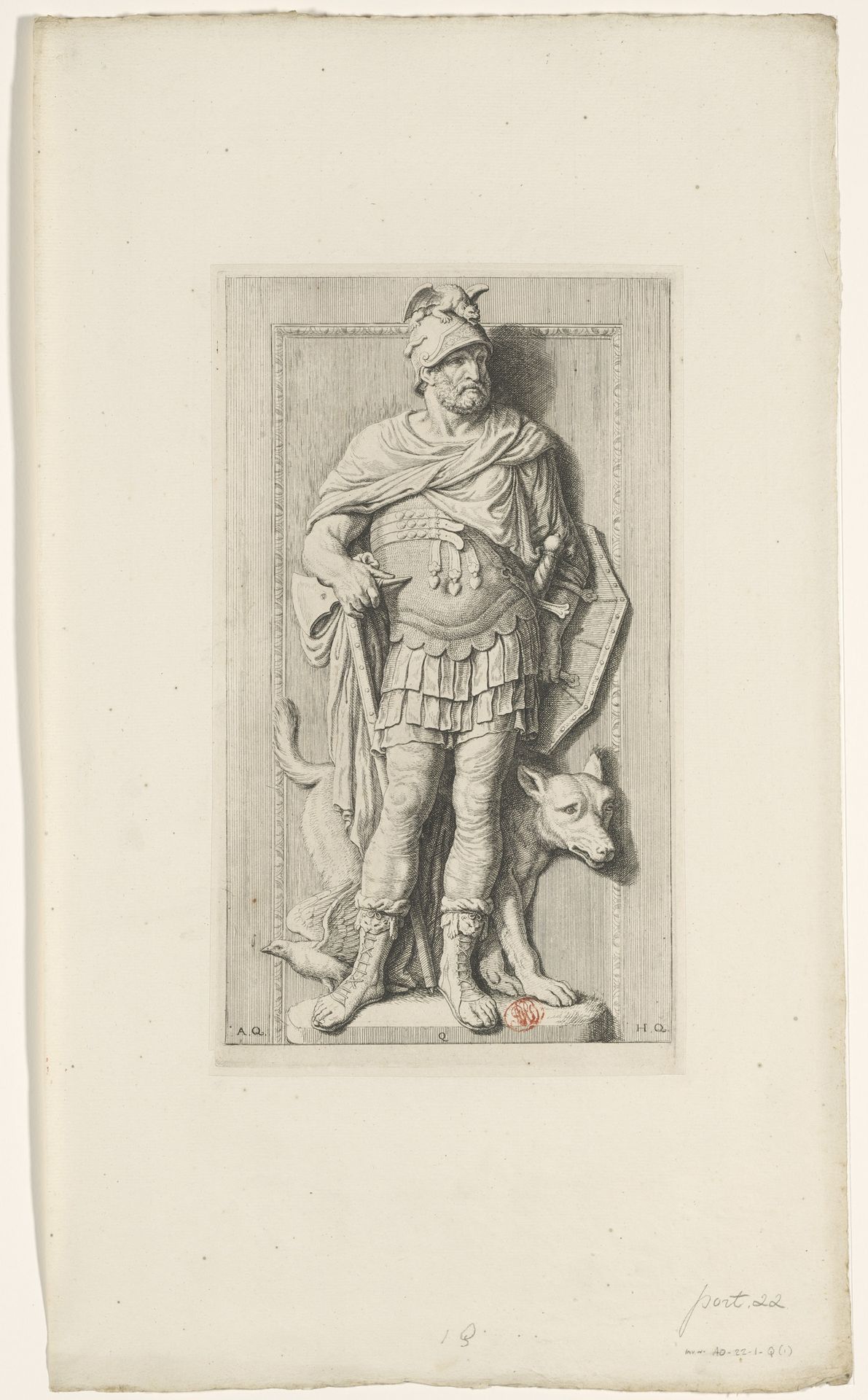 Beeld van Mars in de westelijke galerij van het Stadhuis op de Dam by Hubert Quellinus