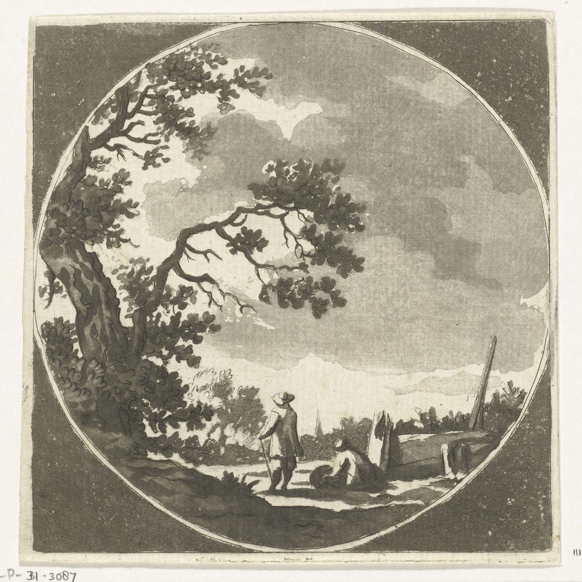 Landschap met twee wandelaars by Anthonie van den Bos