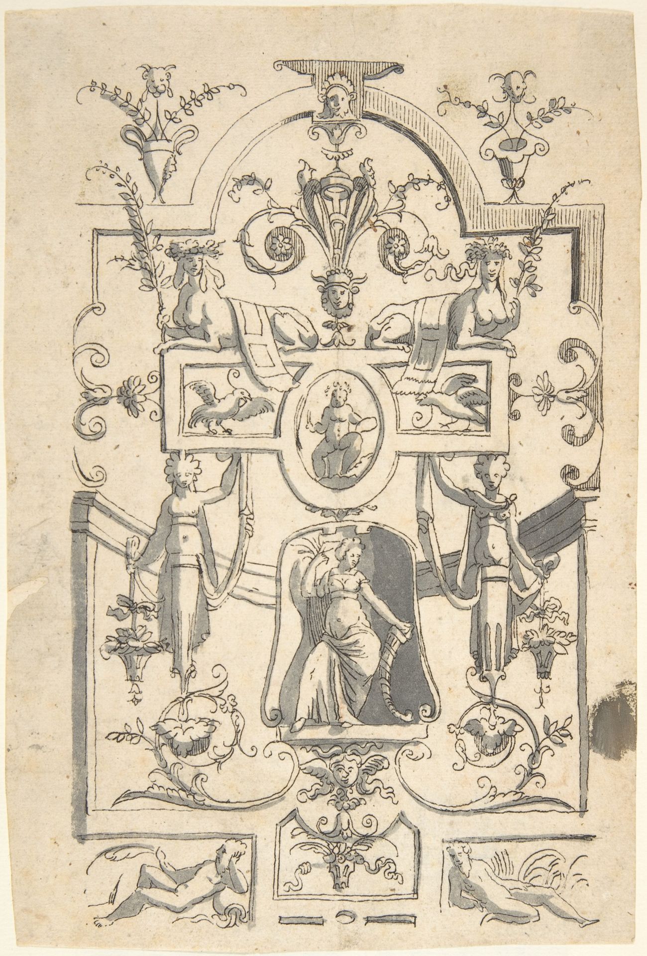 Candelabra Grotesque with a Female Figure in a Niche and Two Sphinxes by Anonymous