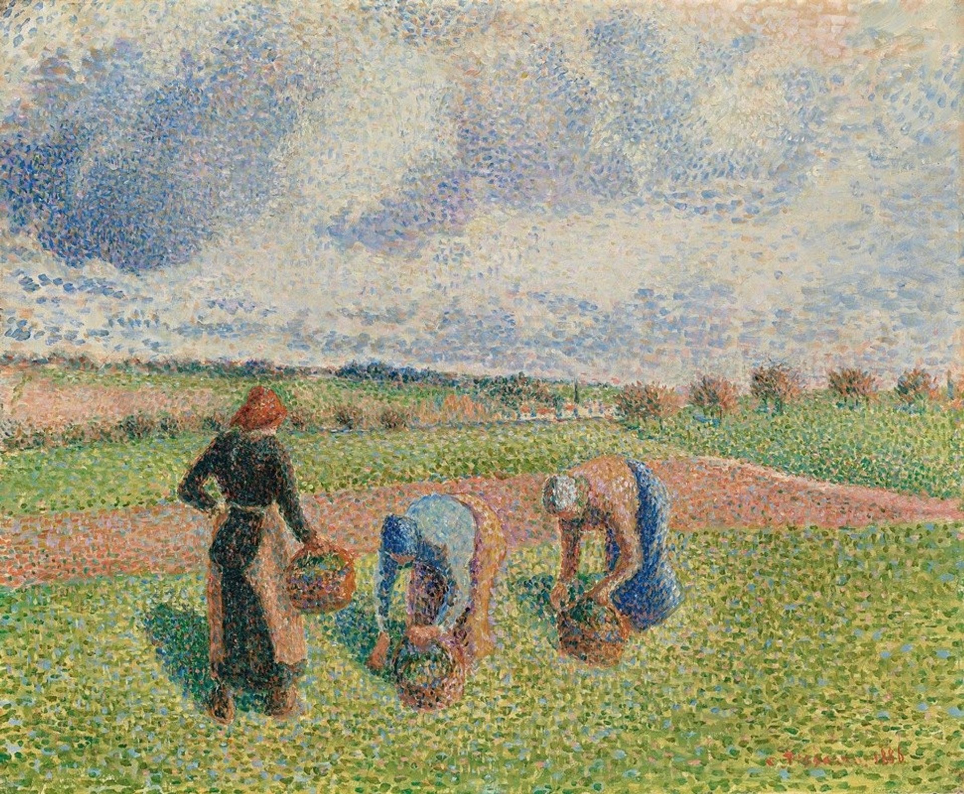Paysannes Ramassant Des Herbes, Éragny by Camille Pissarro