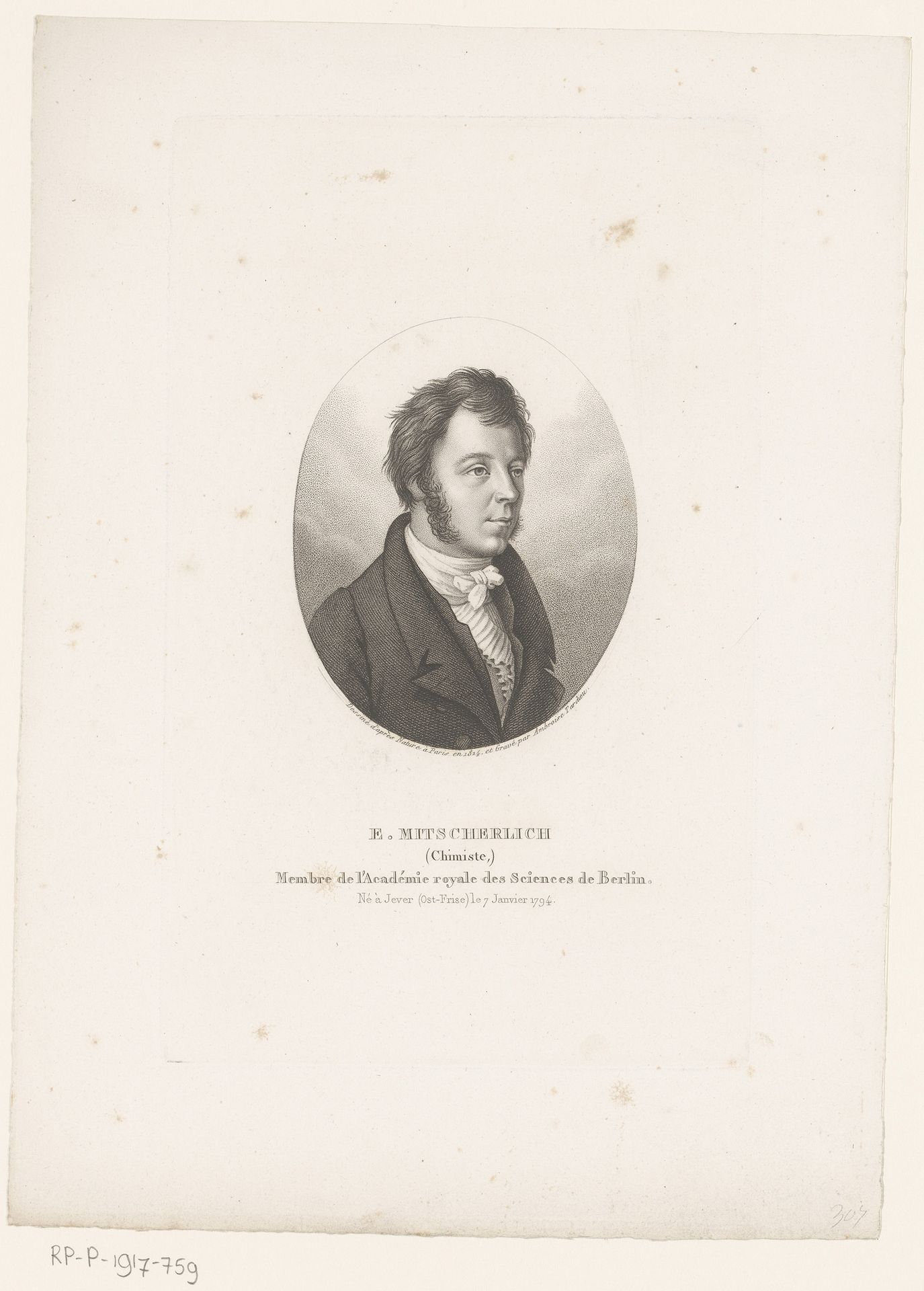 Portret van Eilhard Mitscherlich by Ambroise Tardieu
