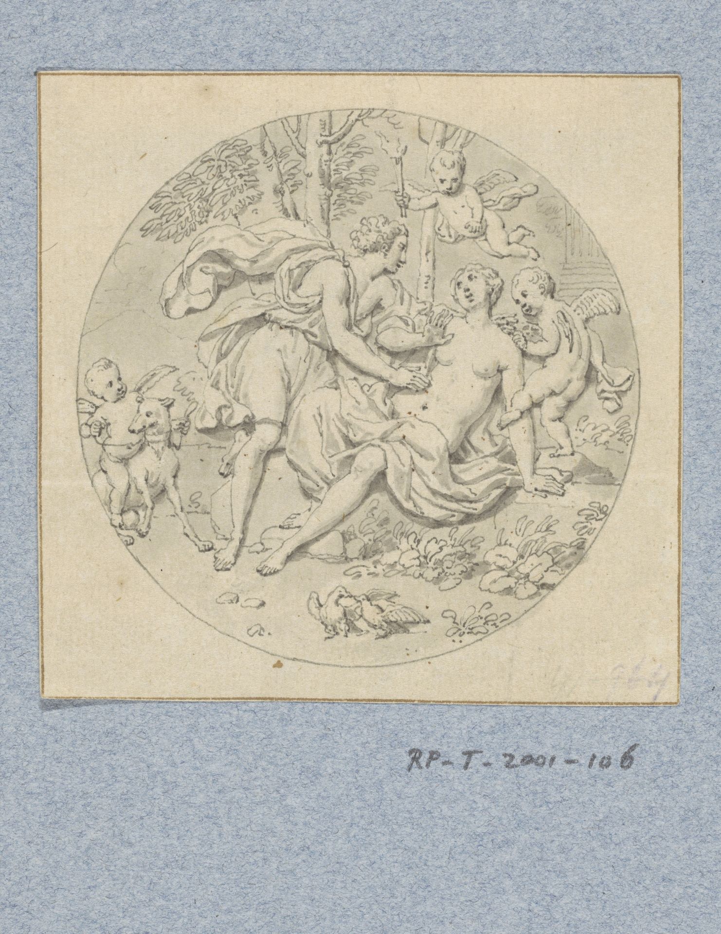 Ontwerp voor de decoratie van een horlogekast met Venus en Adonis by Louis Fabritius Dubourg