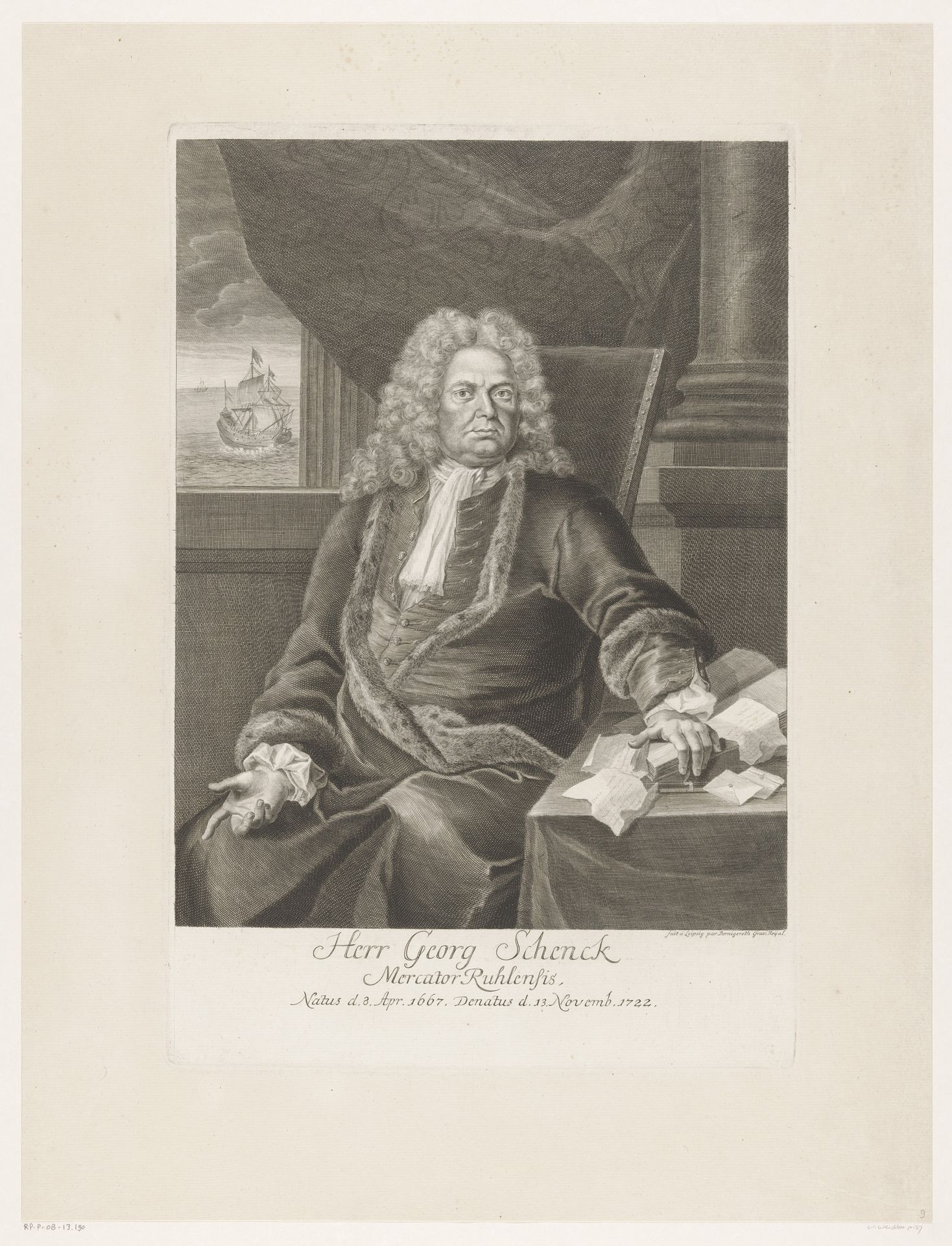 Portret van Georg Schenck by Martin Bernigeroth