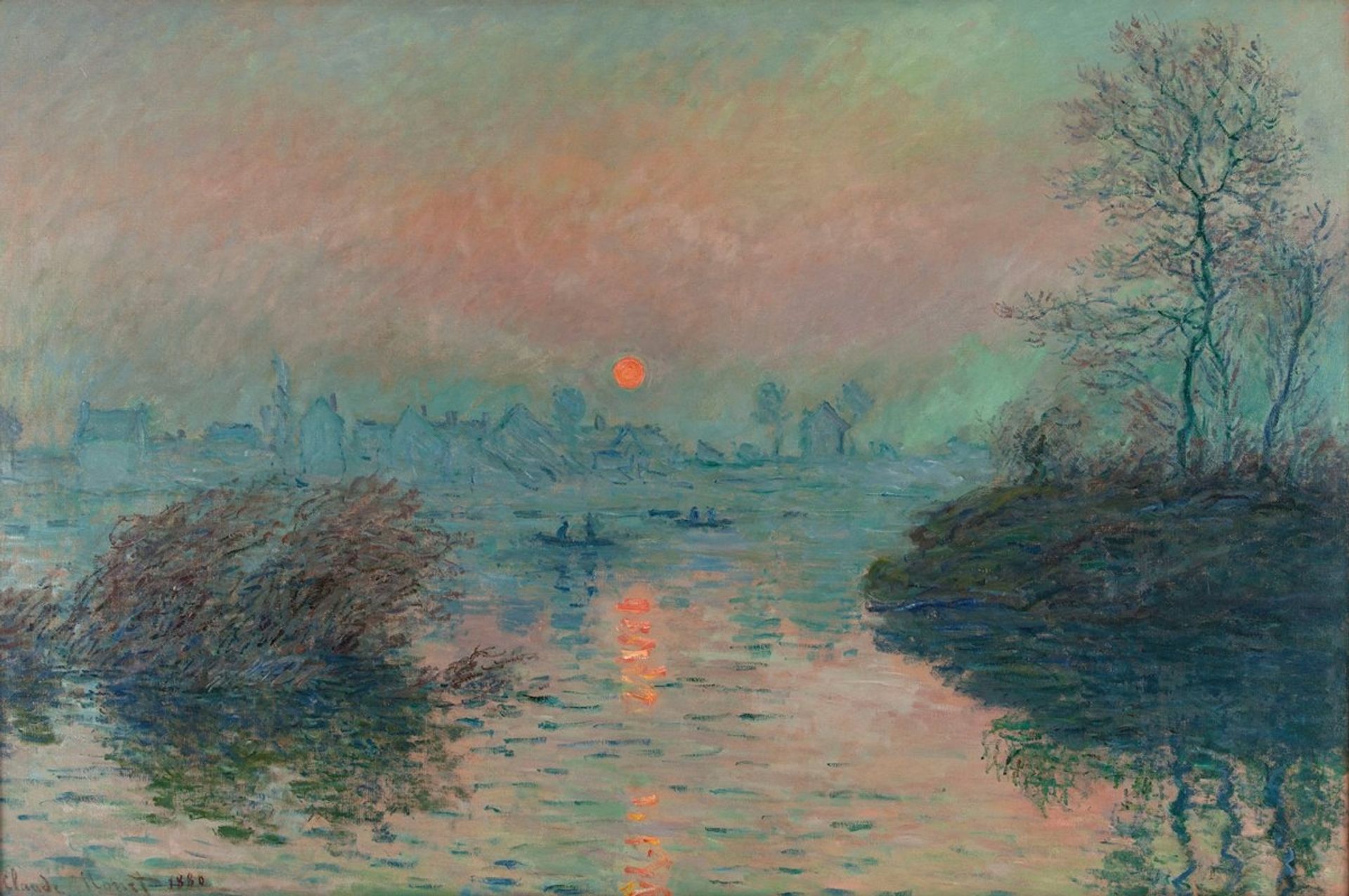 Soleil couchant sur la Seine à Lavacourt, effet d’hiver by Claude Monet