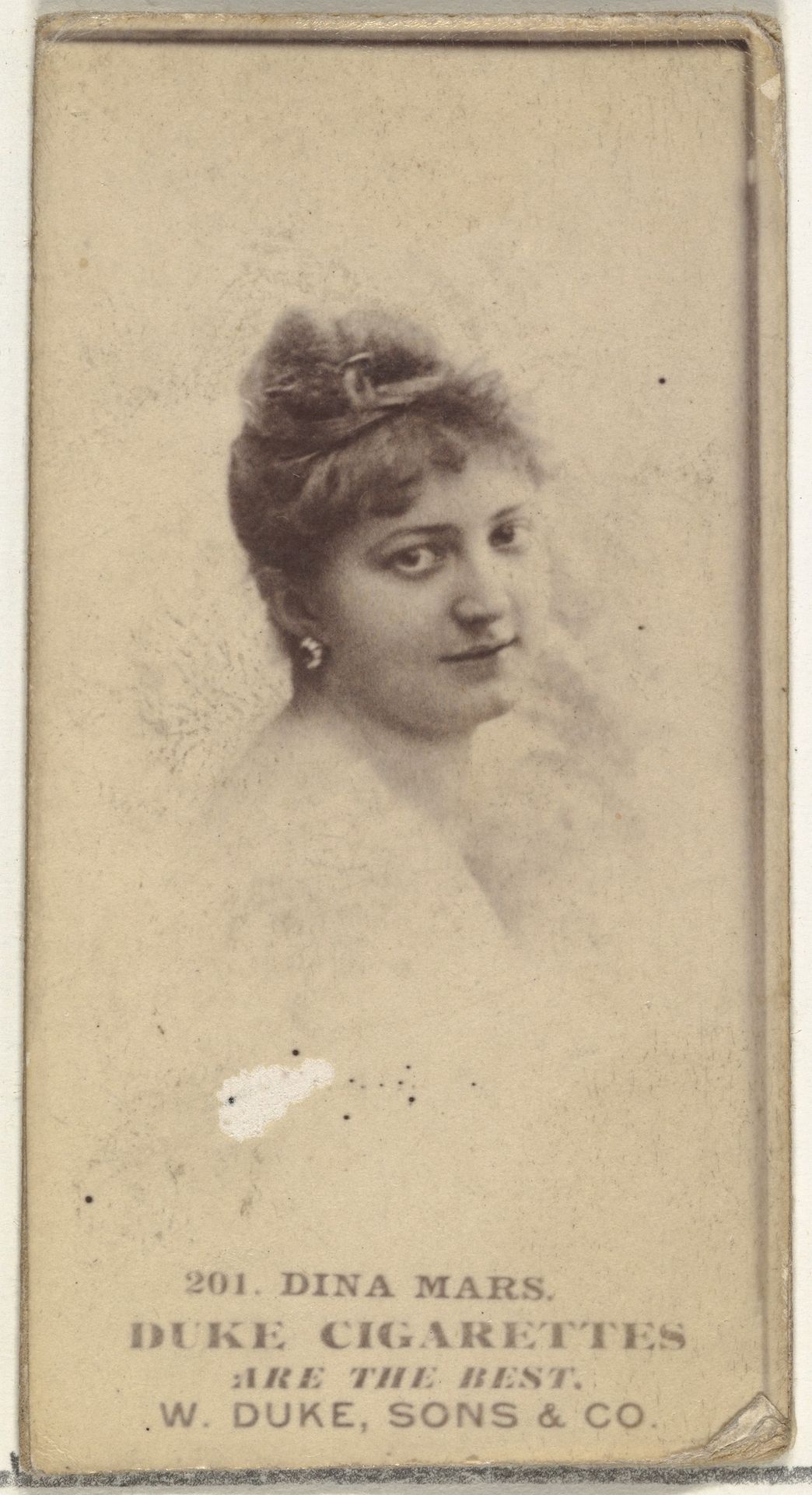Card Number 201, Dina Mars, from the Actors and Actresses series (N145-7) issued by Duke Sons & Co. to promote Duke Cigarettes by W. Duke, Sons & Co.