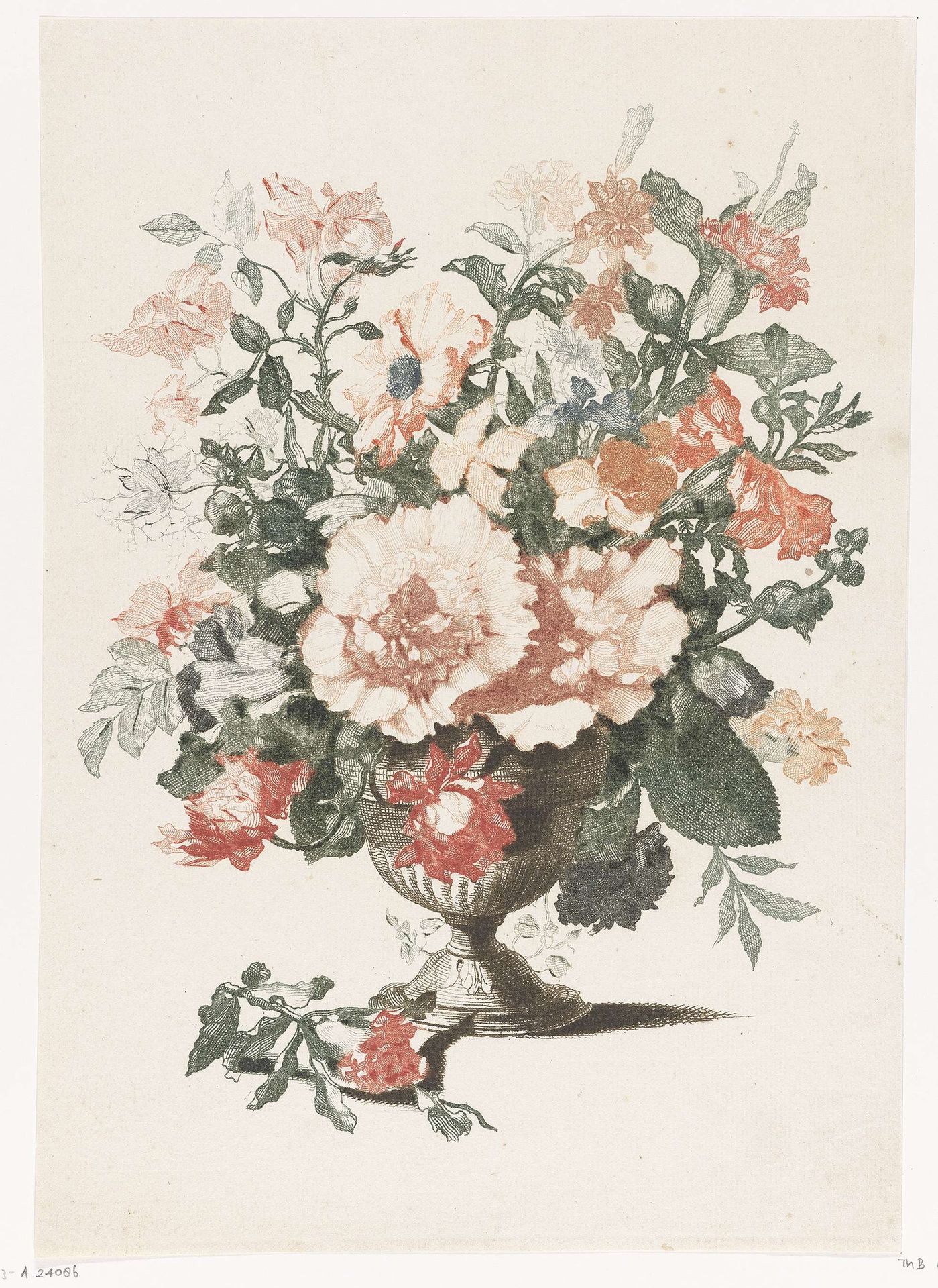 Stenen vaas met bloemen by Anonymous