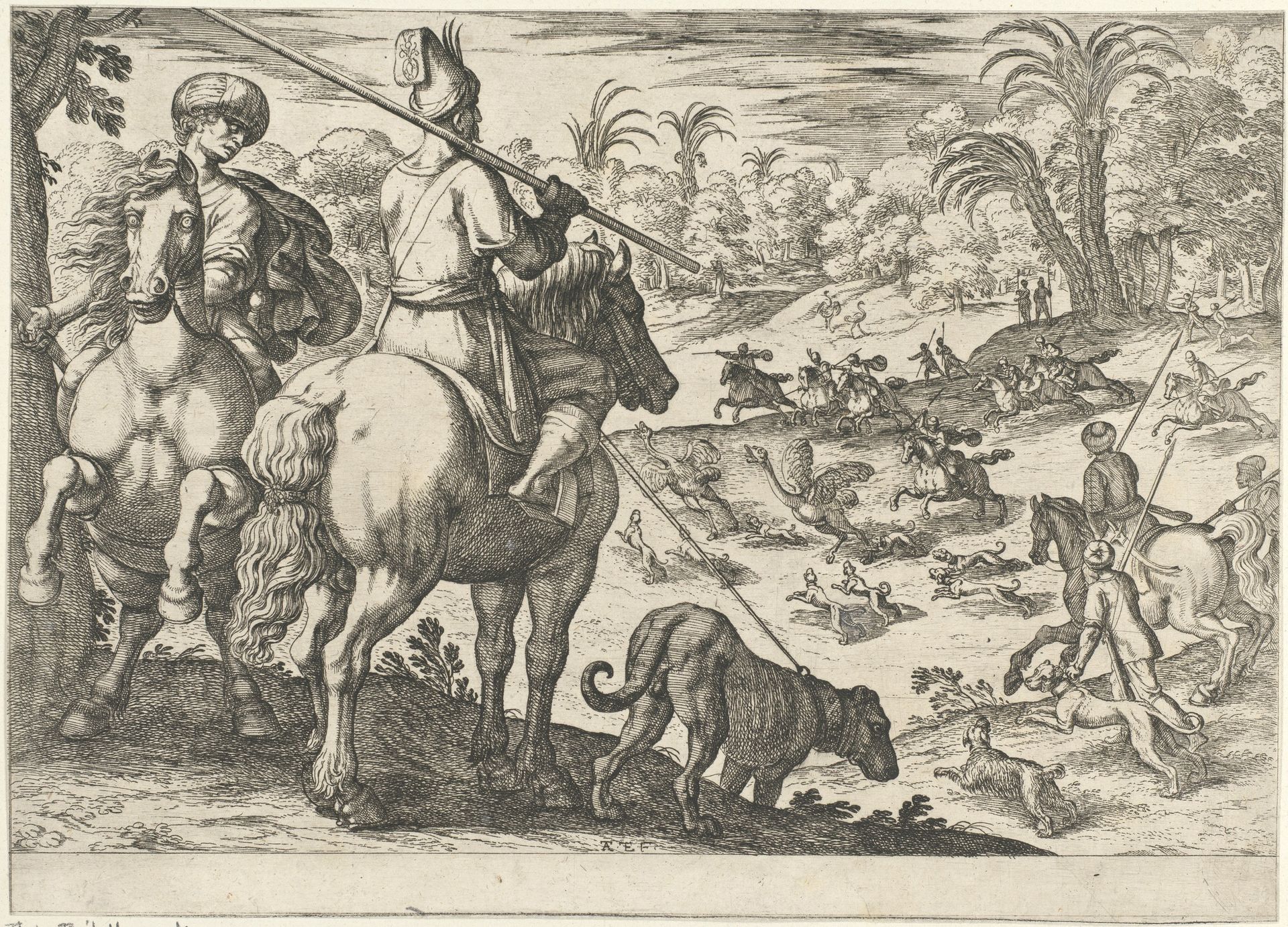Ostrich Hunt, from 'Hunting Scenes VI' by Antonio Tempesta