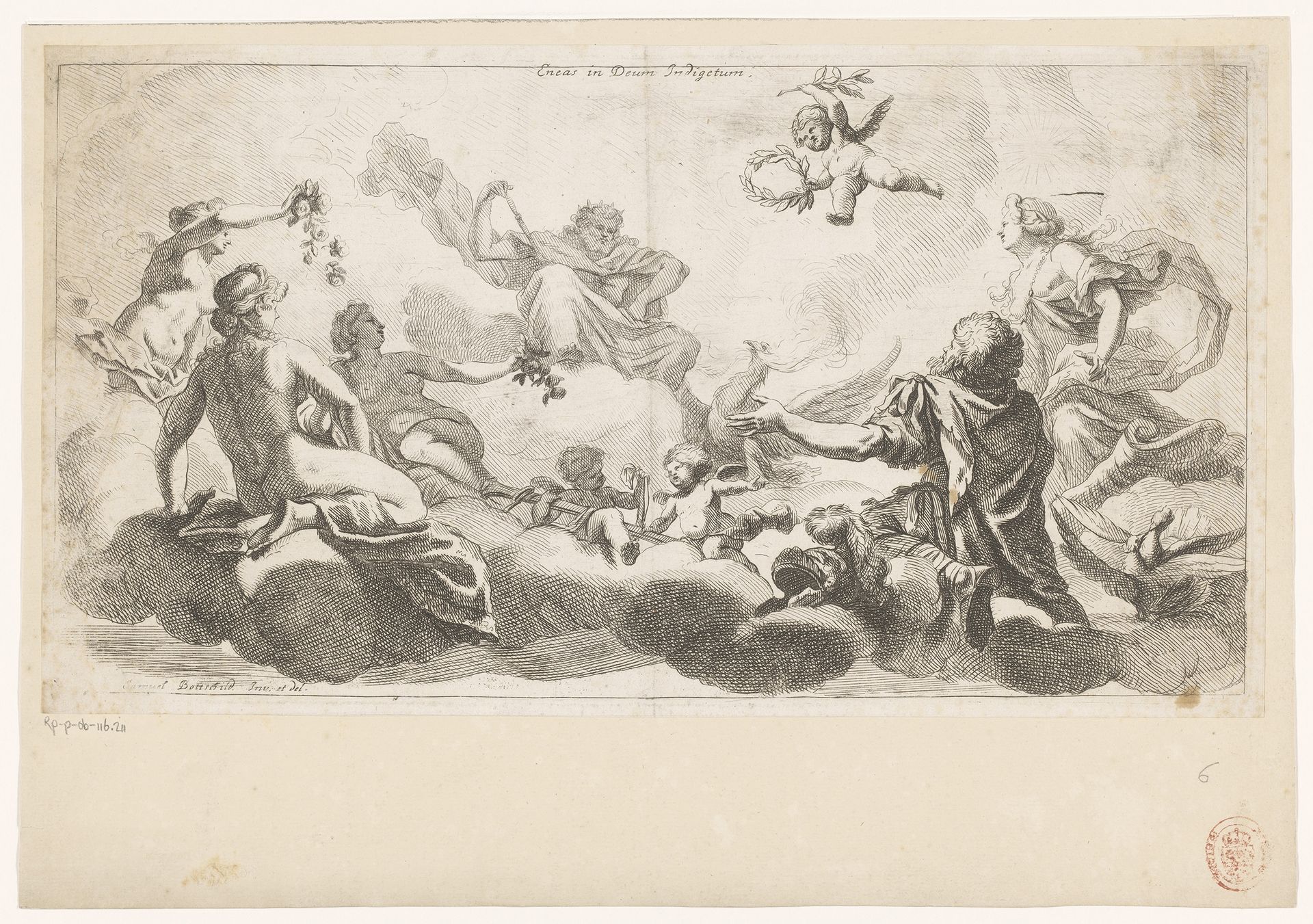 Aeneas voor Jupiter, omringd door Venus en de gratiën by Christian Heckel
