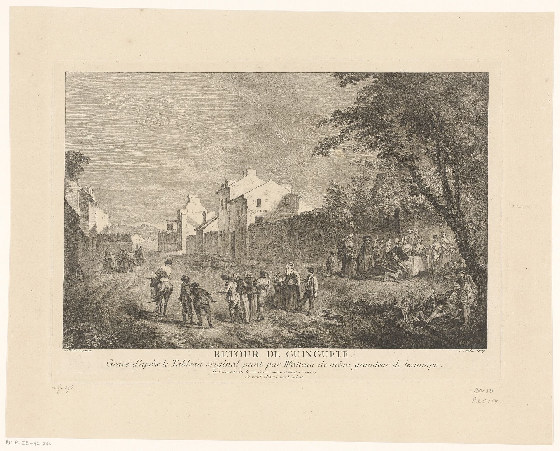 Figuren naar een dorp terugkerend met rechts een banket by Quentin Pierre Chedel