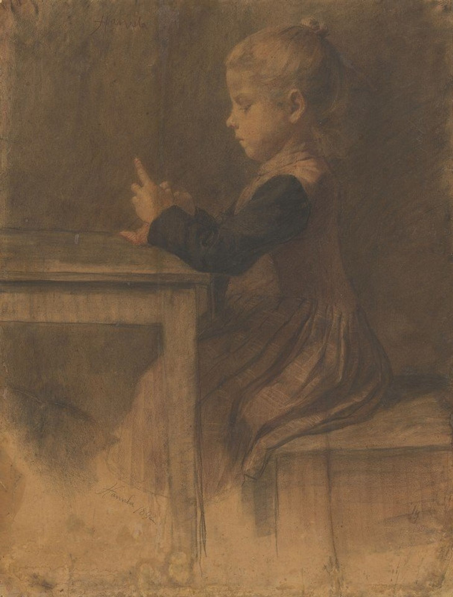 Girl Knitting by Jozef Hanula