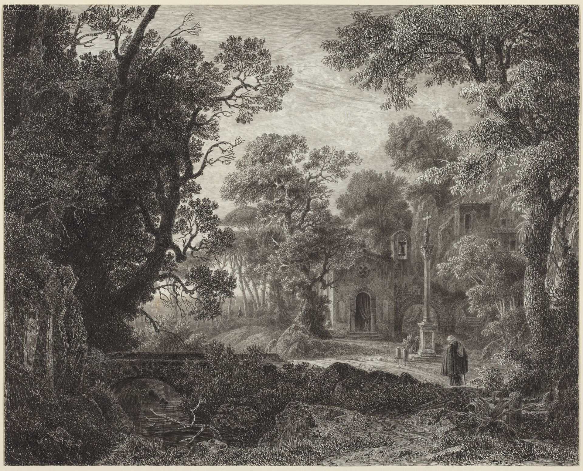 A Woodland Chapel at Evening by Julius Albert Elsasser