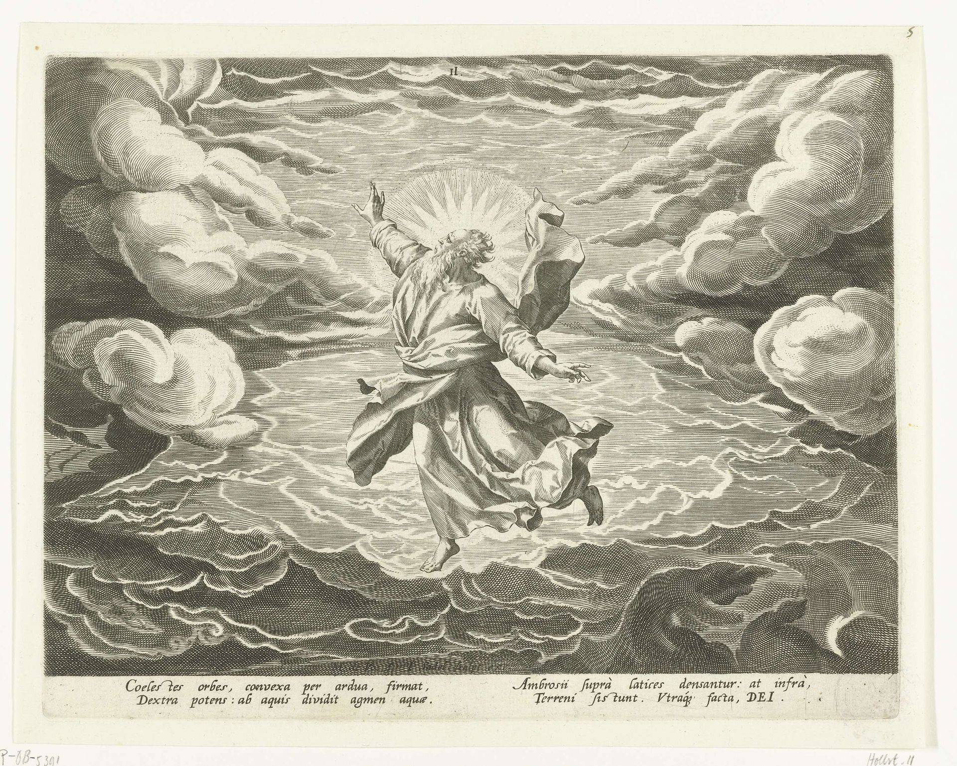 Schepping van de lucht en het water by Johann Sadeler I