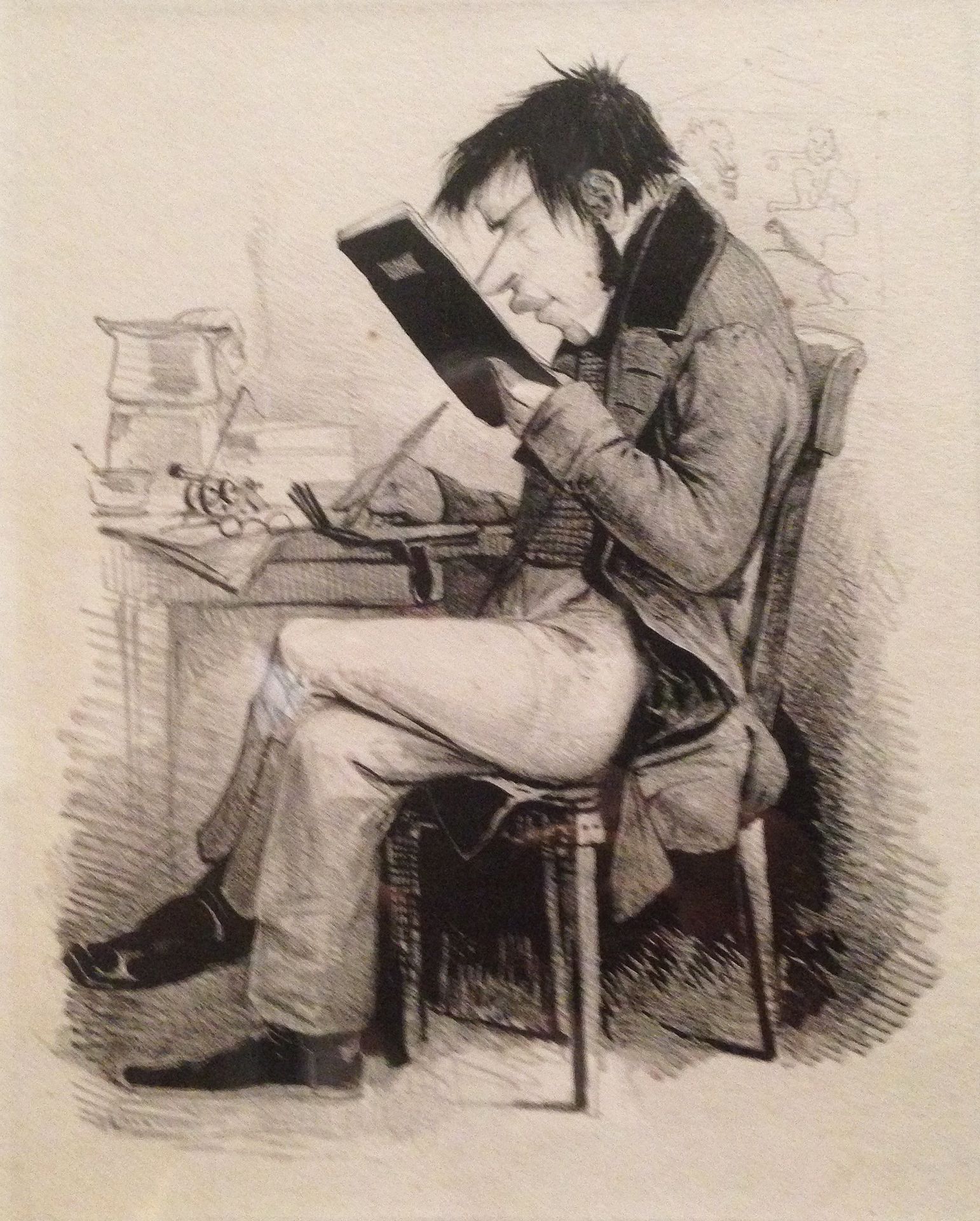 Caricature of the short-sighted editor of the Düsseldorfer Zeitung Dr. Heinemann by Andreas Achenbach