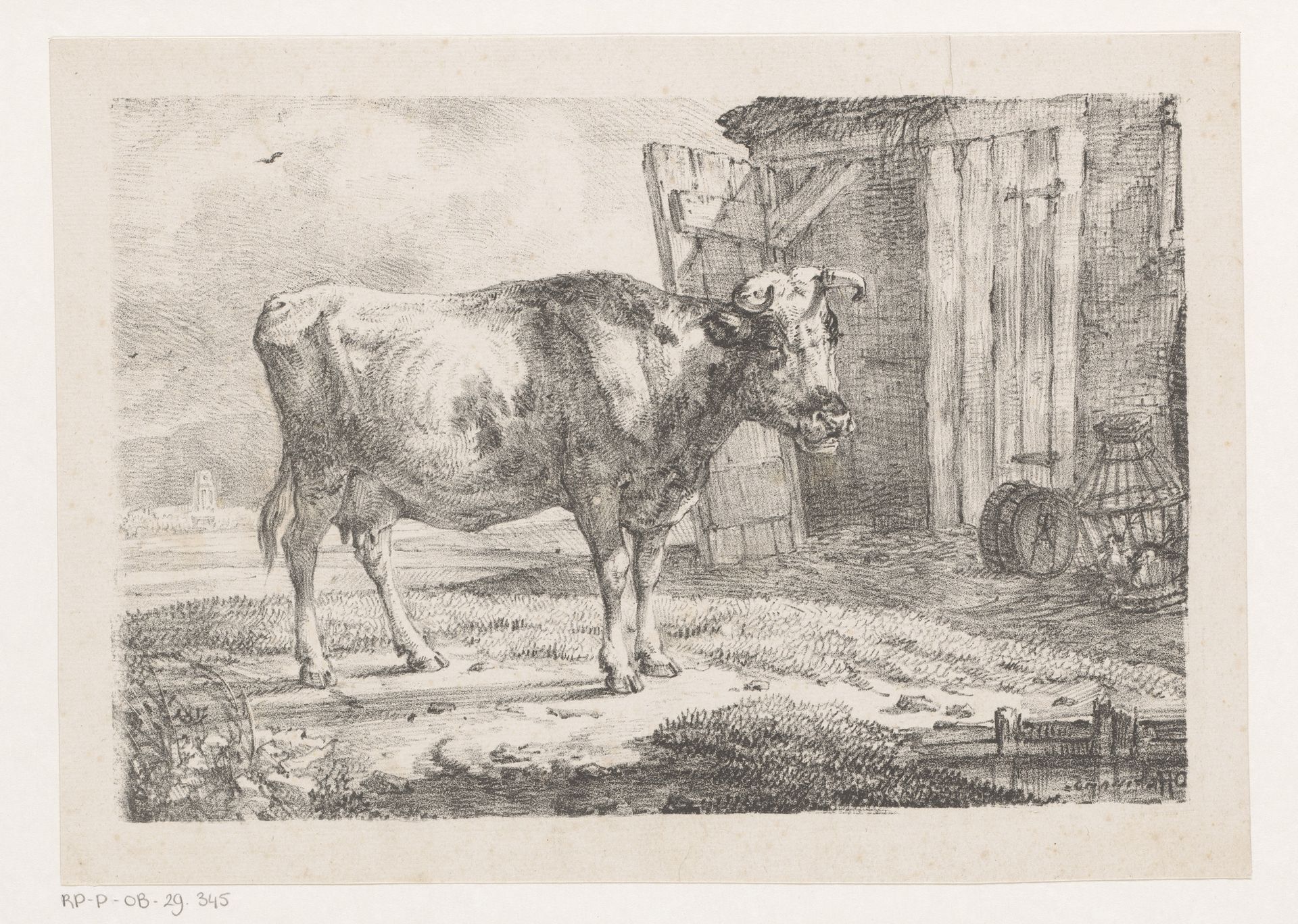 Koe bij schuur by Anthony Jacobus Offermans