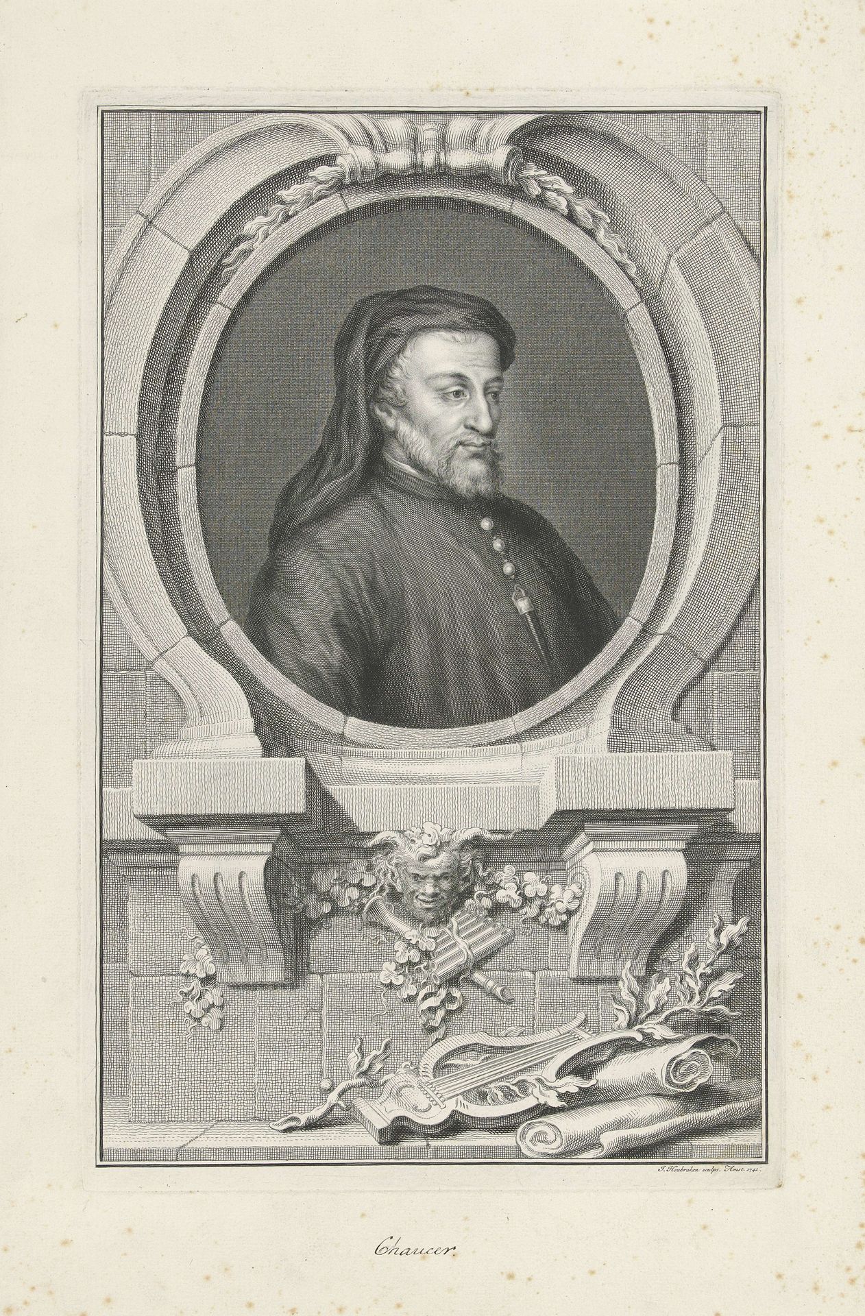 Portret van Geoffrey Chaucer by Jacob Houbraken