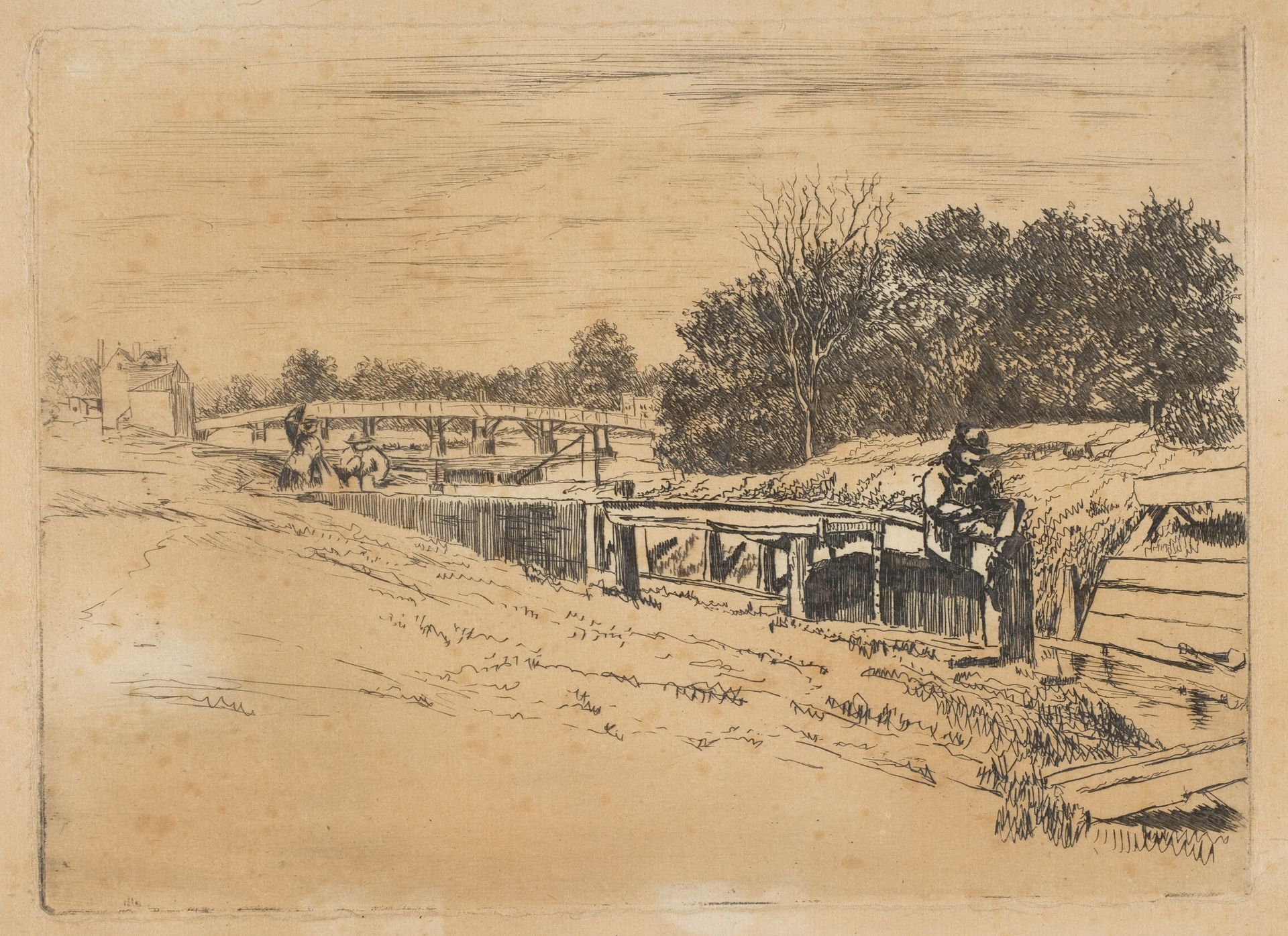 Whistler at Moulsey [Molesey Lock] by Edwin Edwards